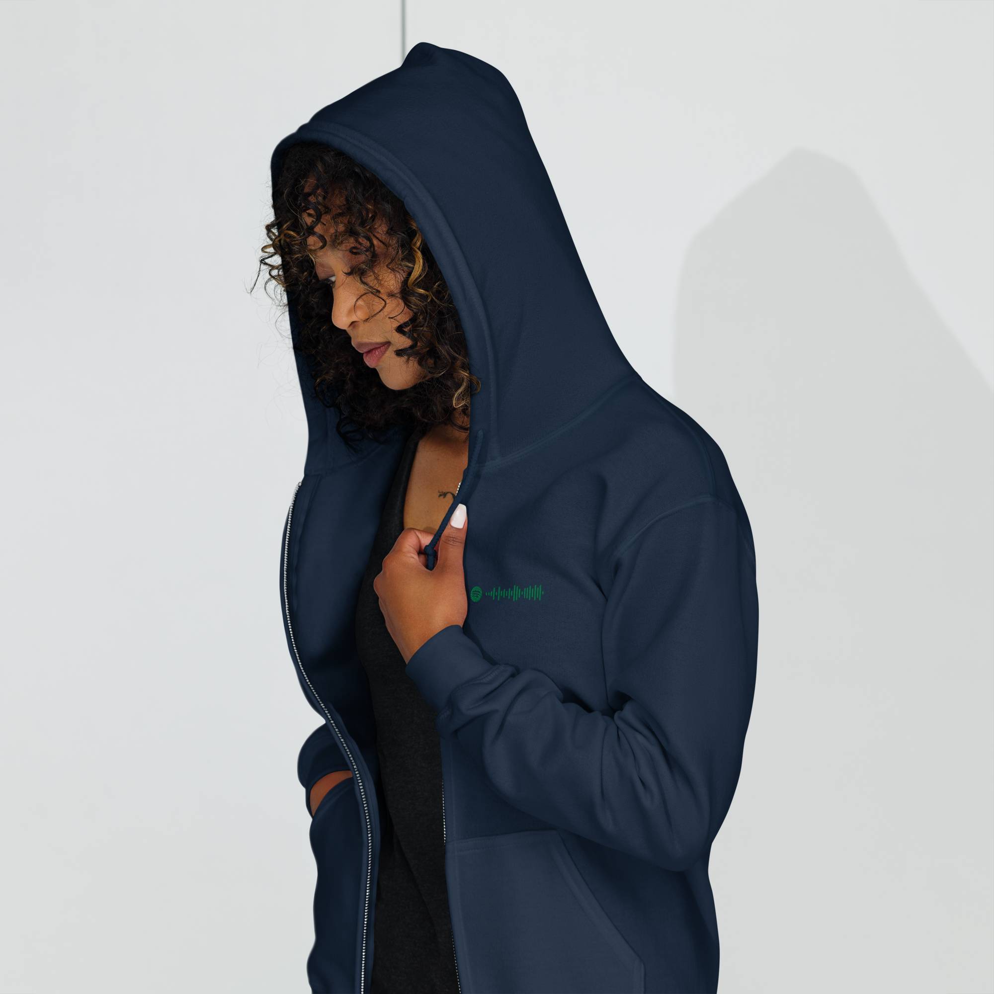 Navy Zip Hoodie with custom Music Code