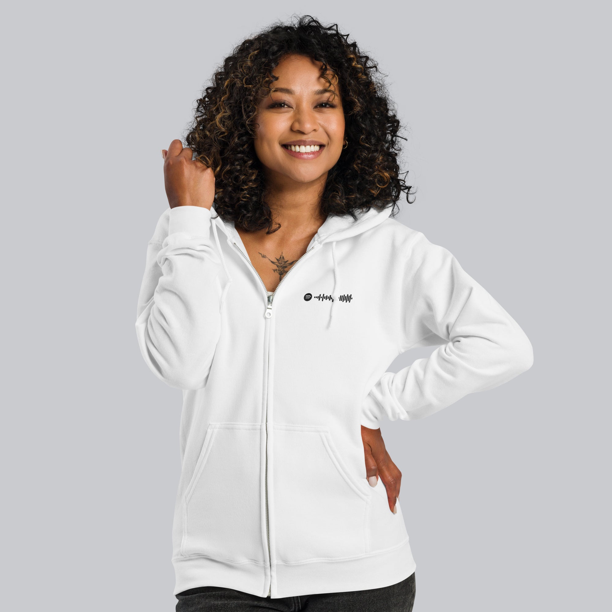 White Zip Hoodie with custom Music Code#color_white