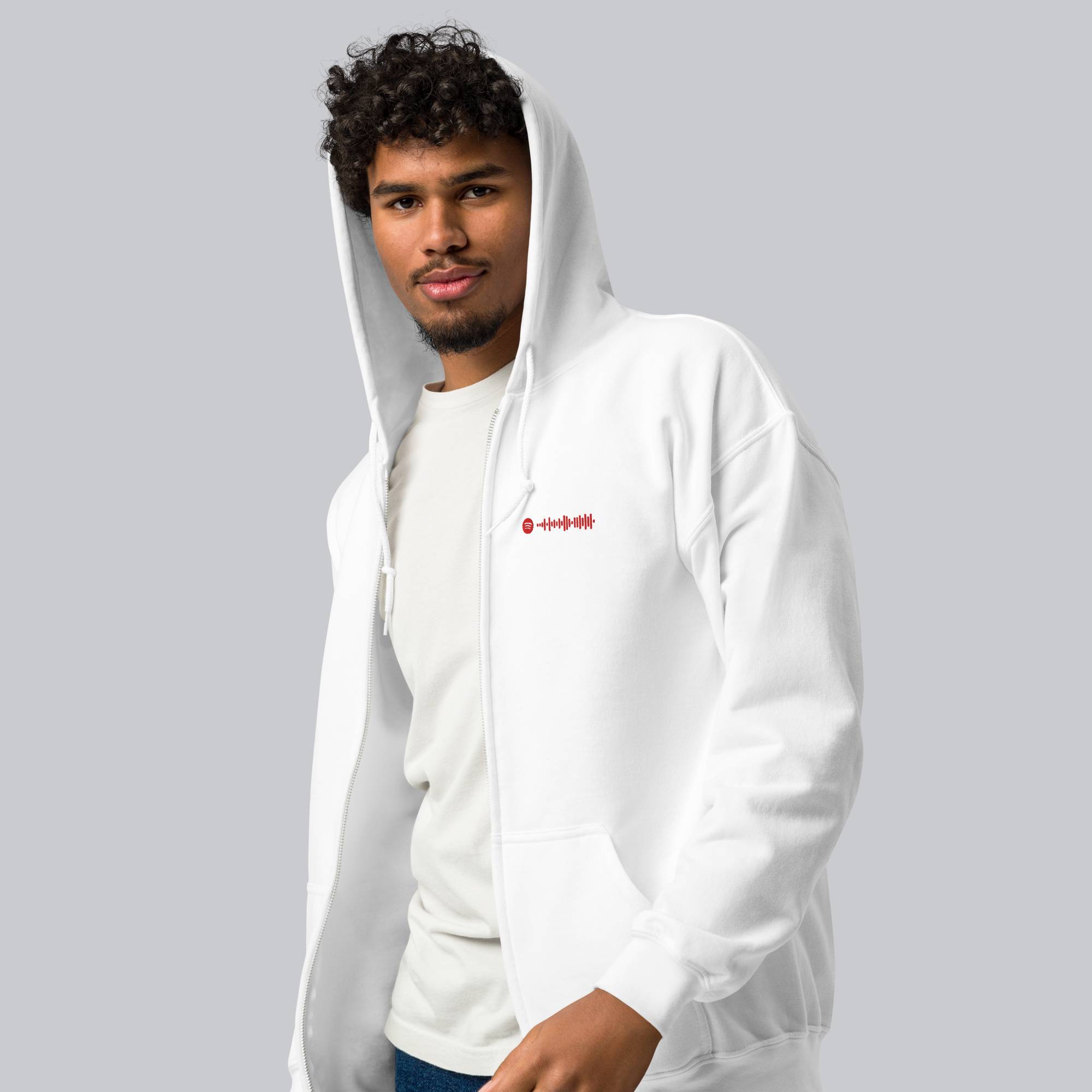 White Zip Hoodie with custom Music Code