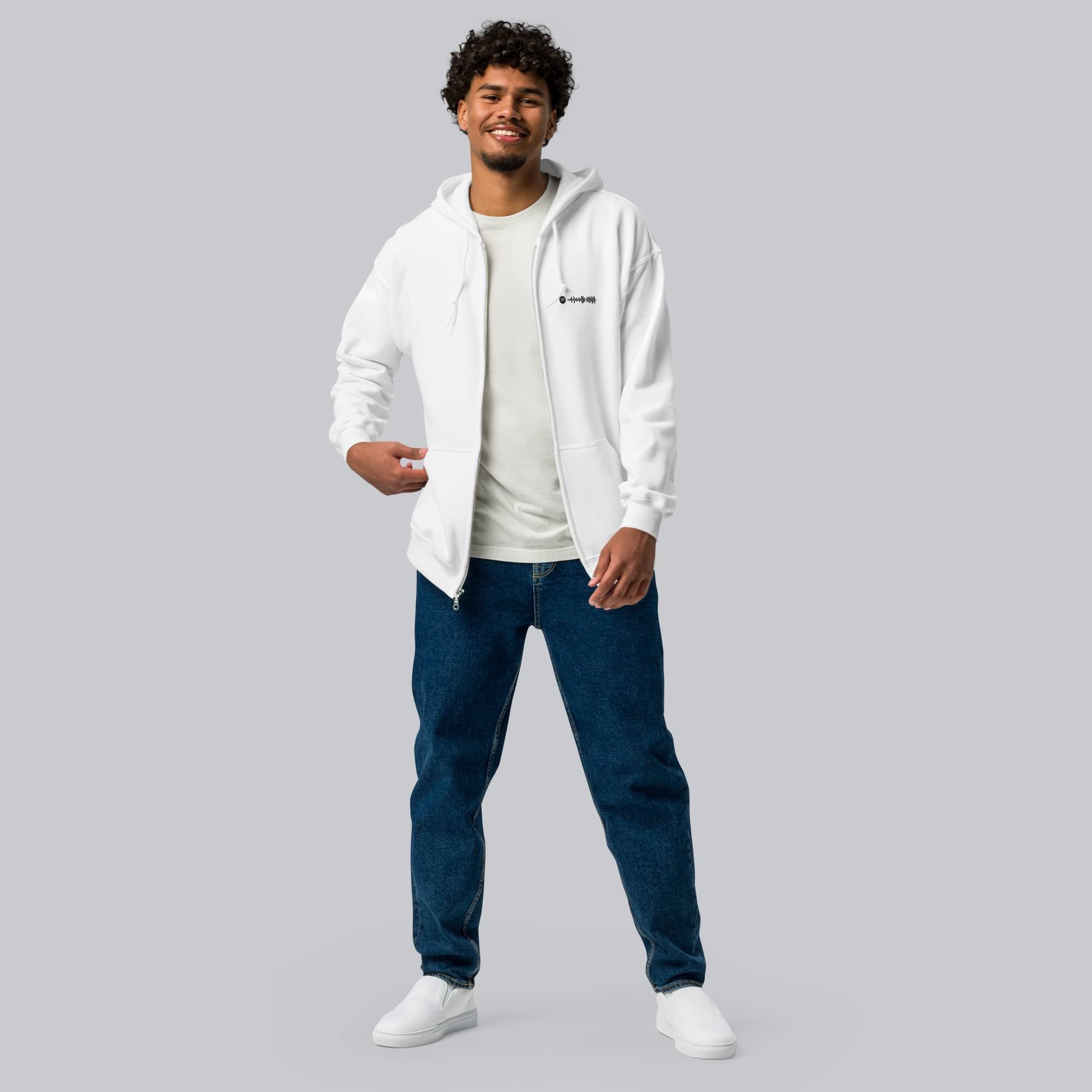 White Zip Hoodie with custom Music Code