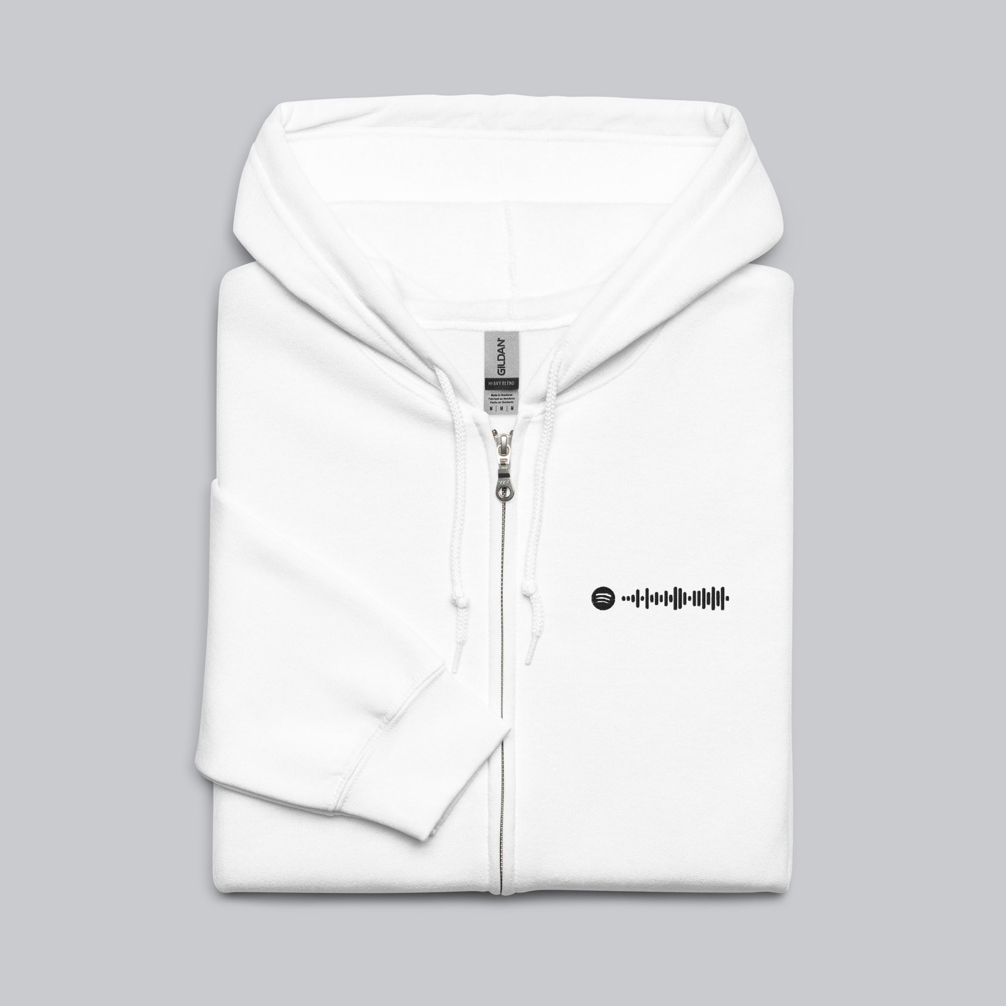 White Zip Hoodie with custom Music Code