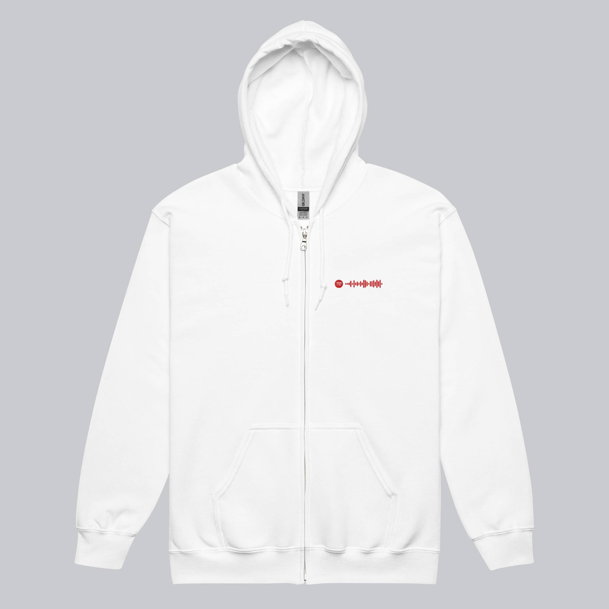 White Zip Hoodie with custom Music Code
