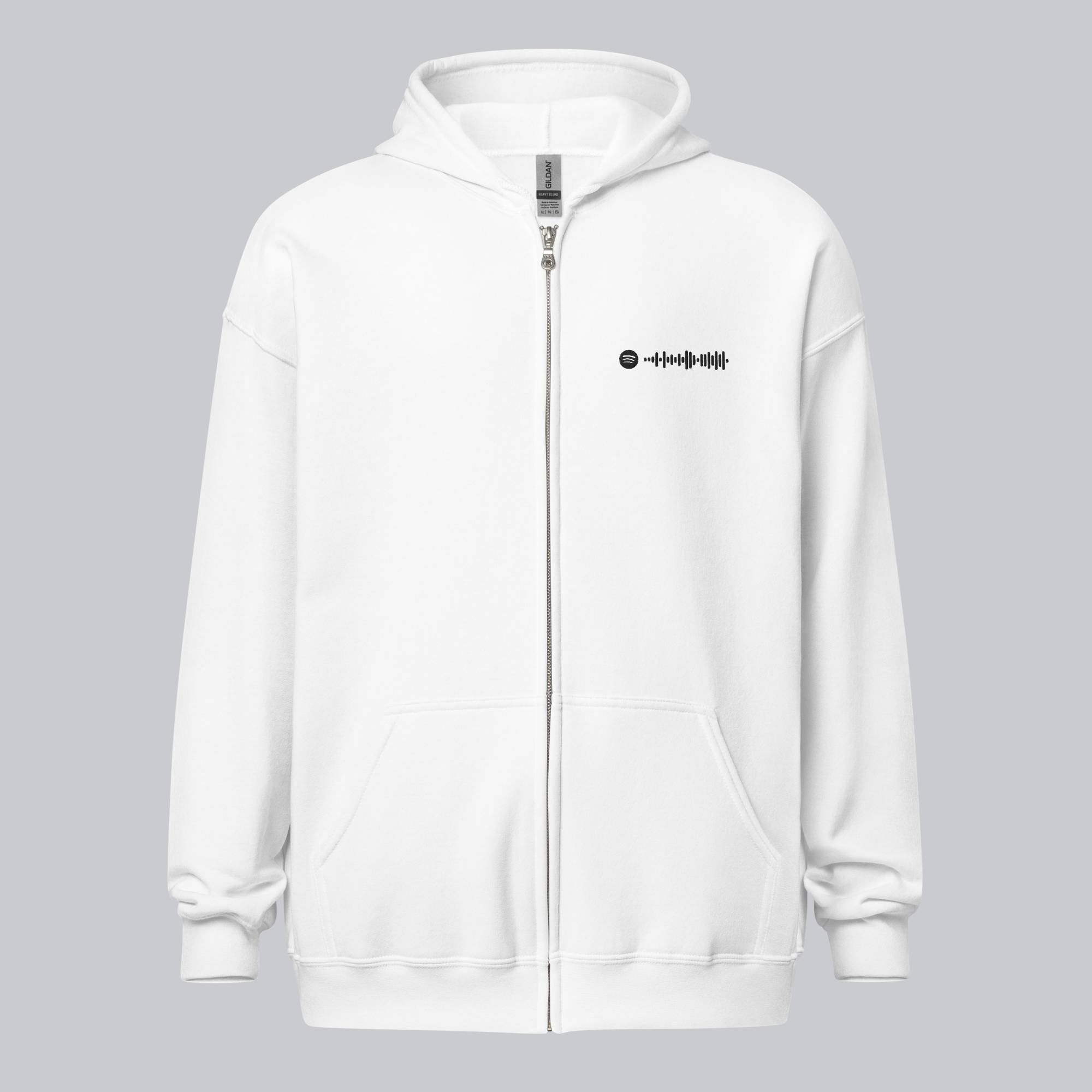 White Zip Hoodie with custom Music Code