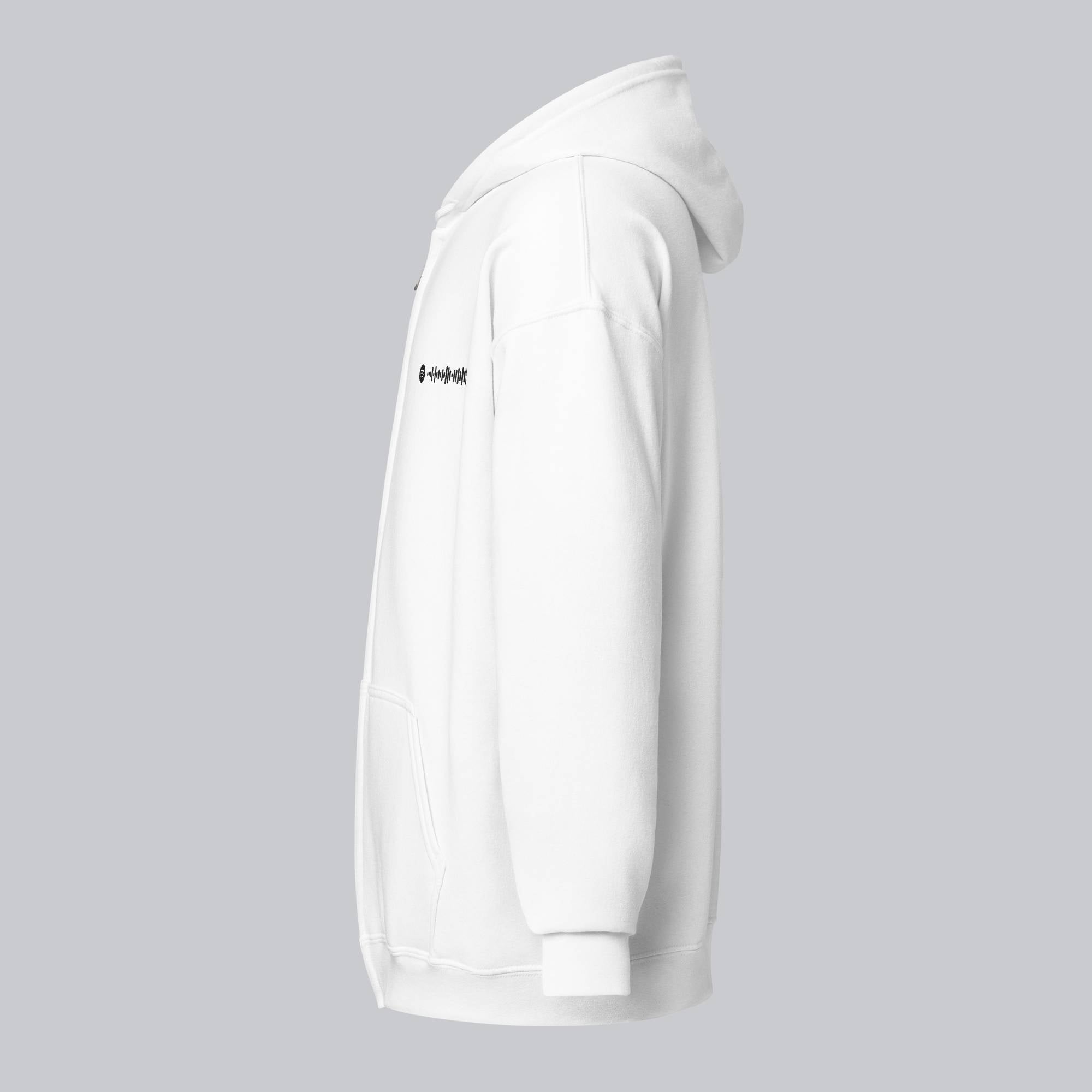 White Zip Hoodie with custom Music Code