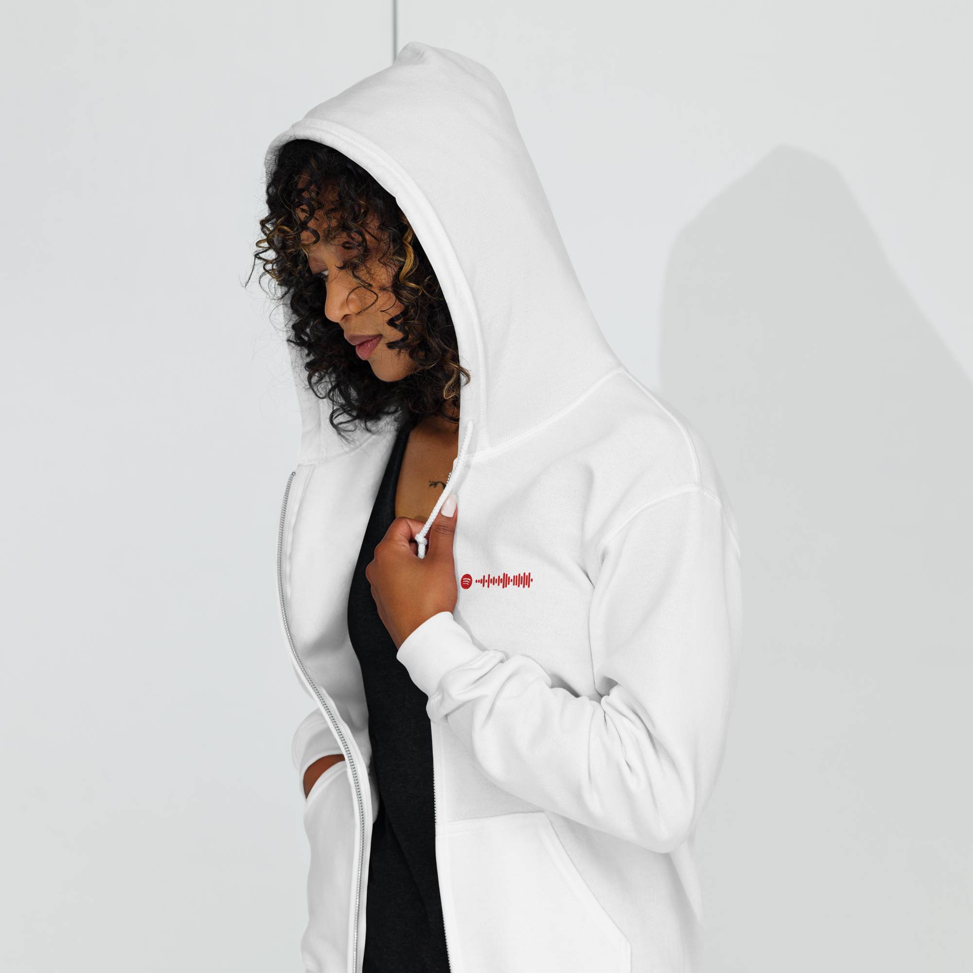 White Zip Hoodie with custom Music Code