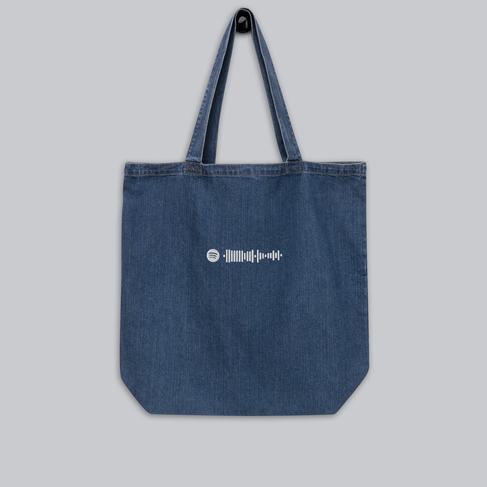 Organic denim tote with custom Music Code of your favorite song