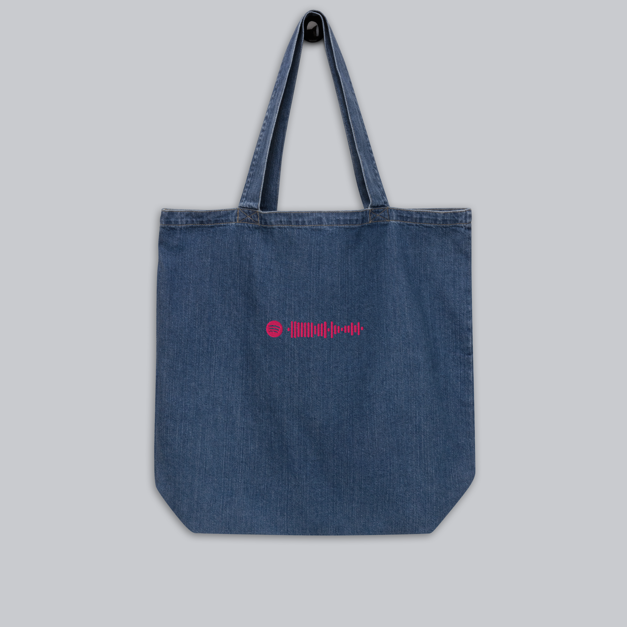 Organic denim tote with custom Music Code of your favorite song