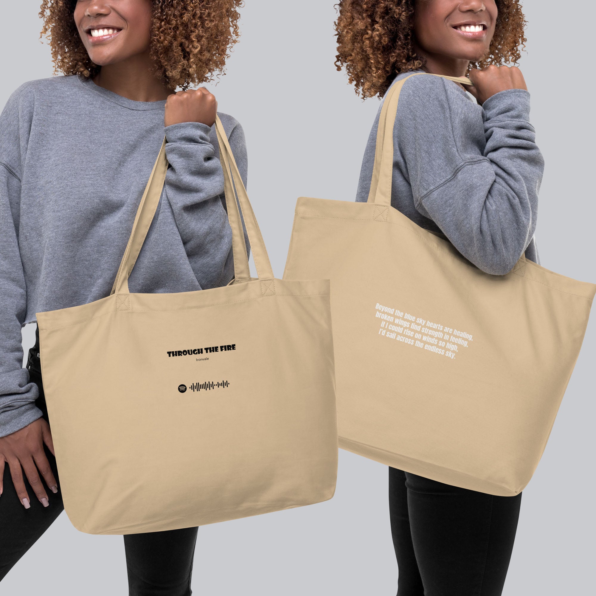 Eco Tote Bag Large Beige with custom Music Code of your favorite song#color_beige