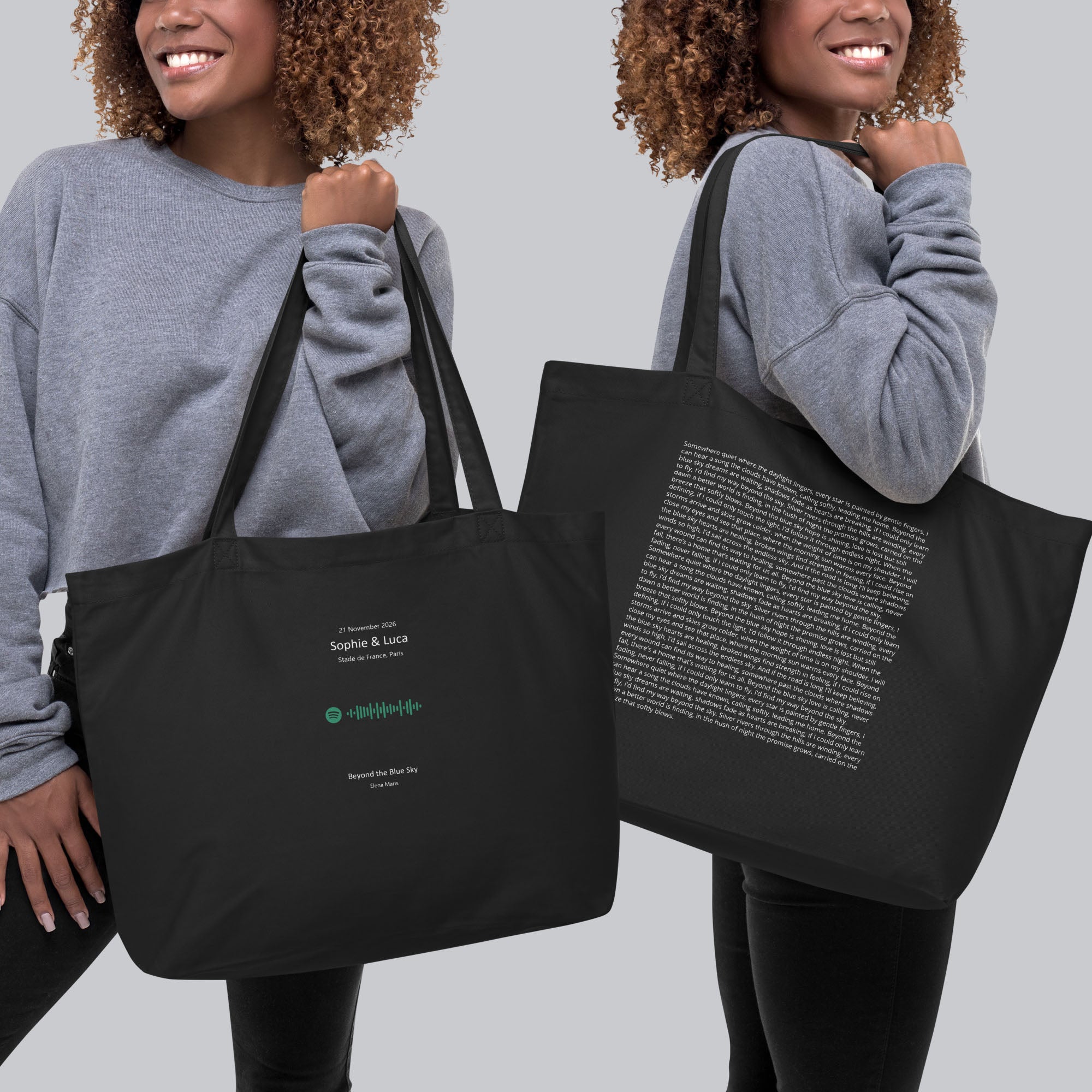 Eco Tote Bag Large Black with custom Music Code of your favorite song