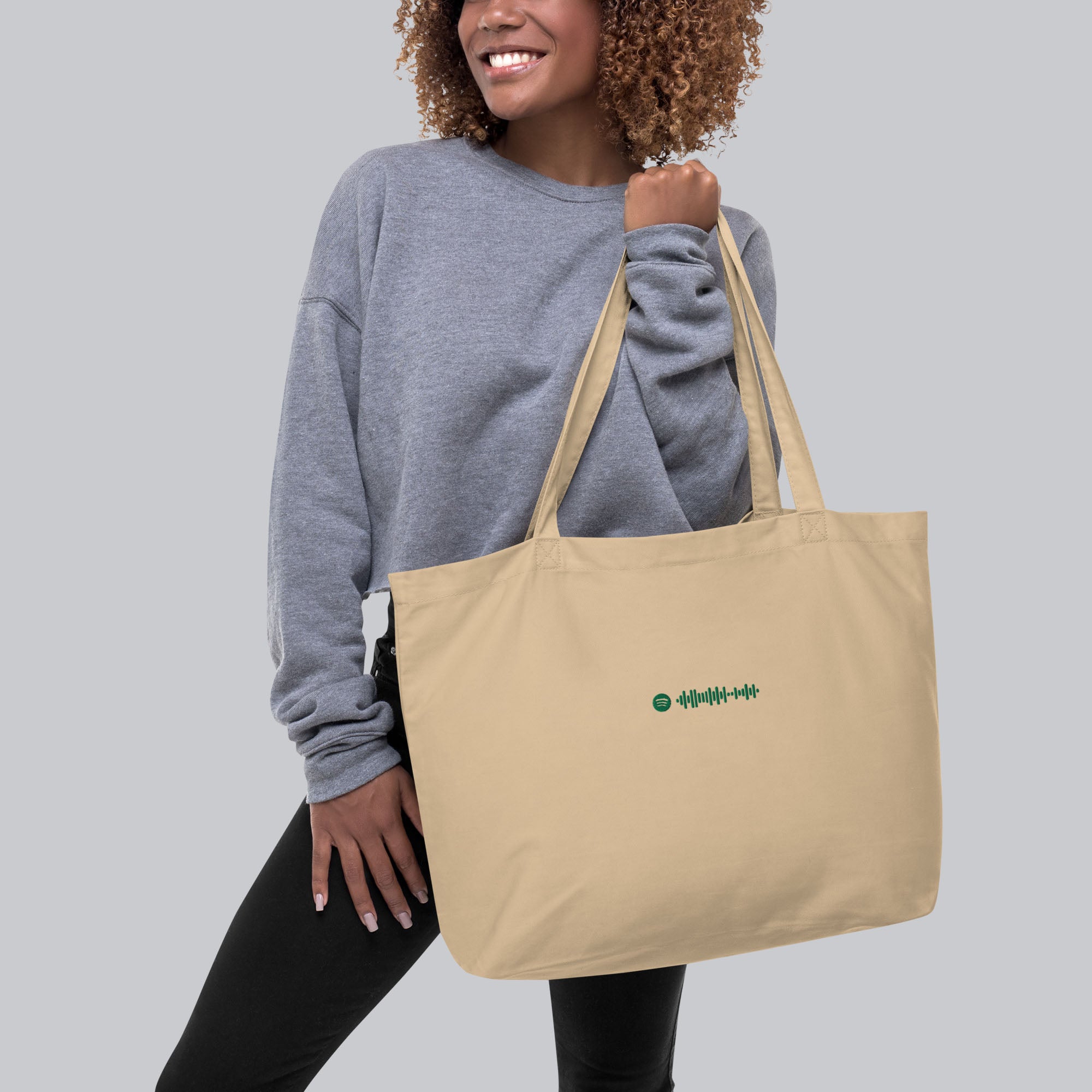 Eco Tote Bag Large Beige with custom Music Code of your favorite song
