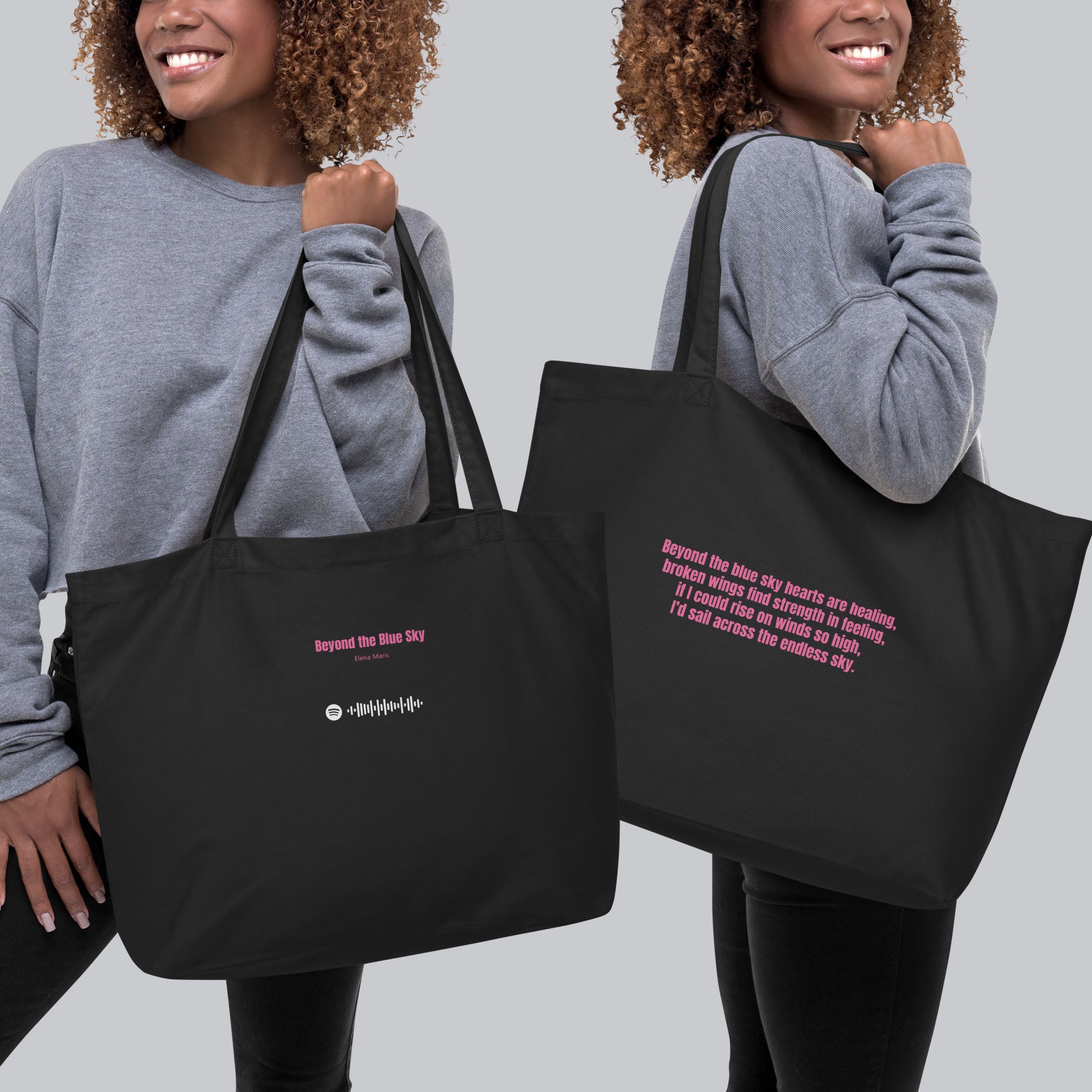 Eco Tote Bag Large Black with custom Music Code of your favorite song