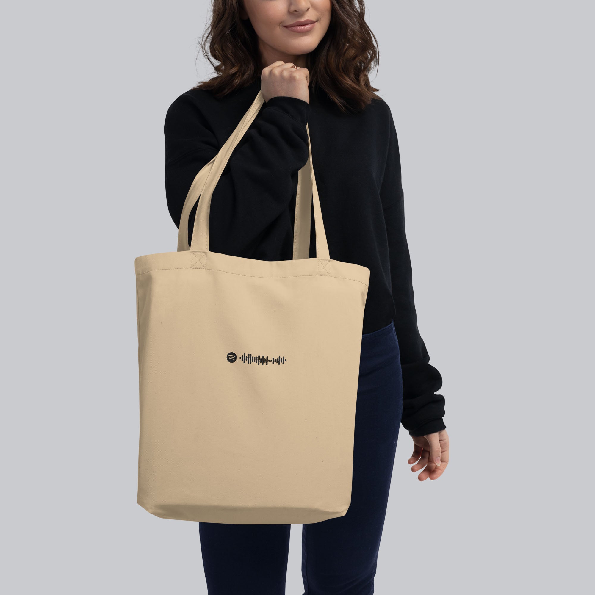 Eco Tote Bag Small Beige with custom Music Code of your favorite song#color_beige