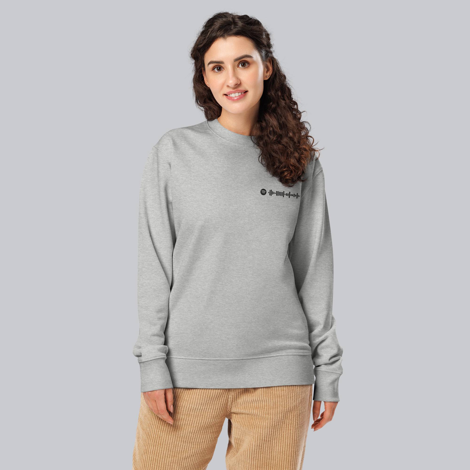 Stanly Stella Organic Unisex Sweathirt Light Grey with embroidered custom Music Code