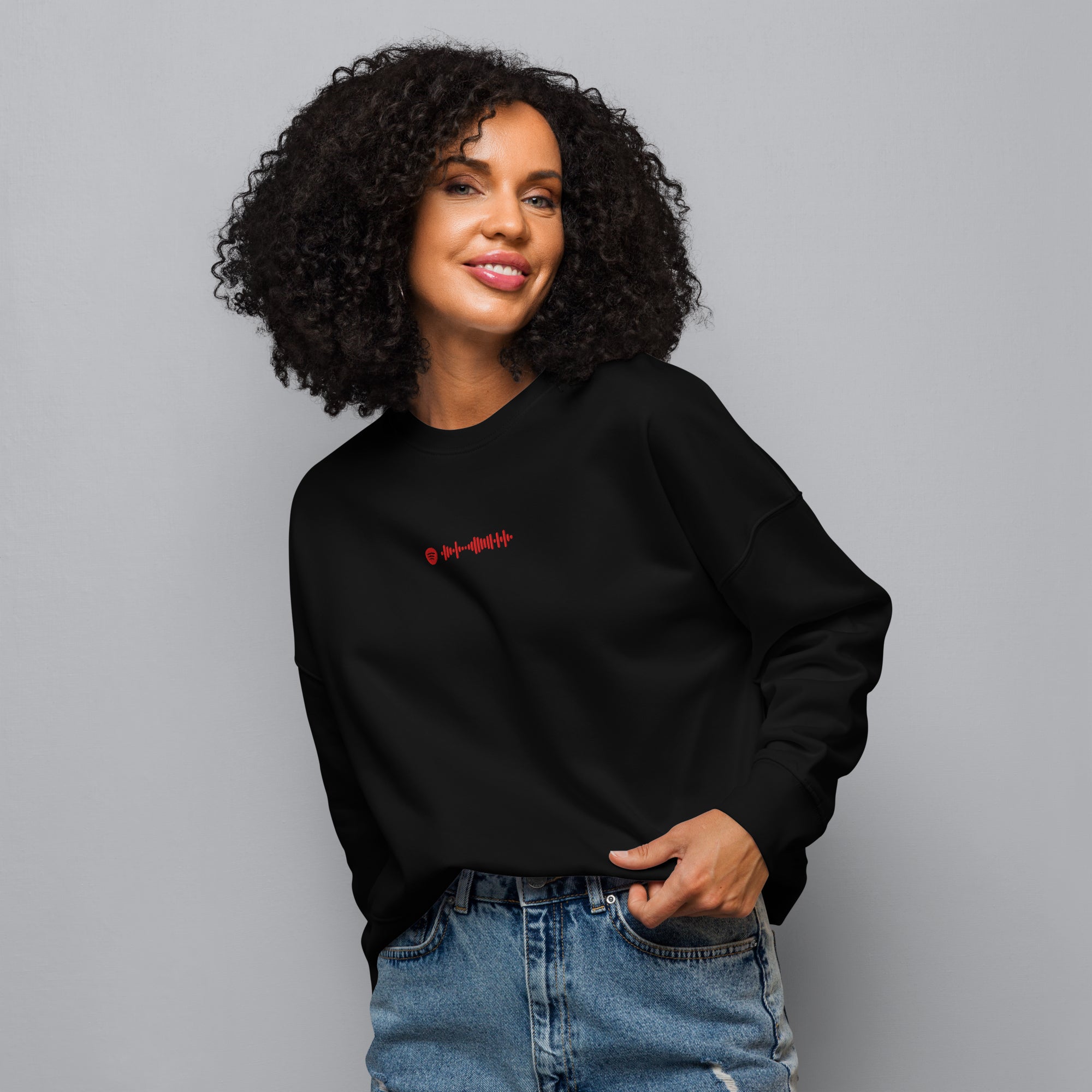 Stanly Stella Organic Women Sweathirt Black with embroidered custom Music Code