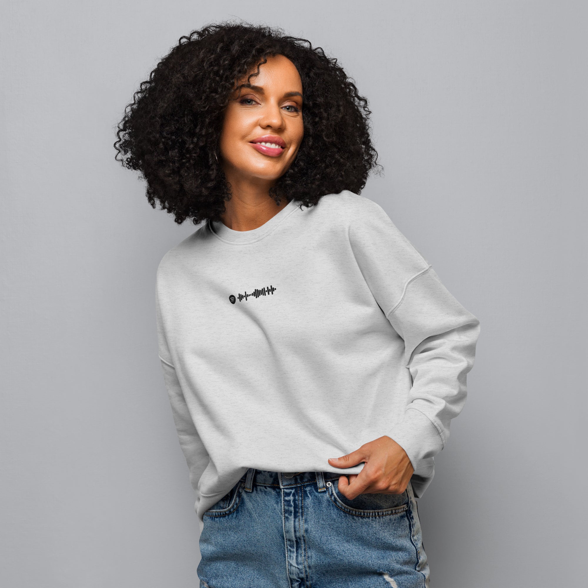 Stanly Stella Organic Women Sweathirt Light Grey with embroidered custom Music Code