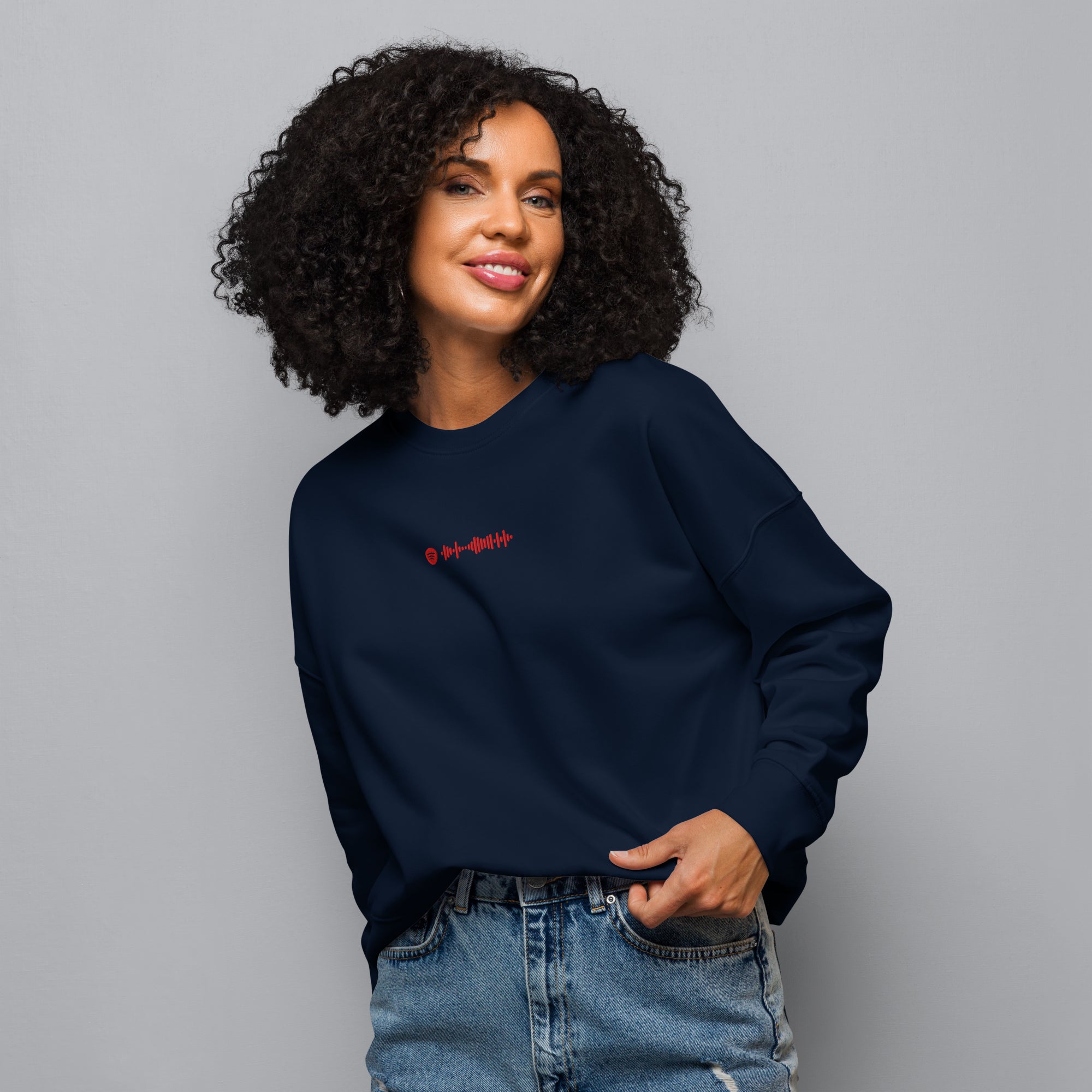 Stanly Stella Organic Women Sweathirt Navy with embroidered custom Music Code
