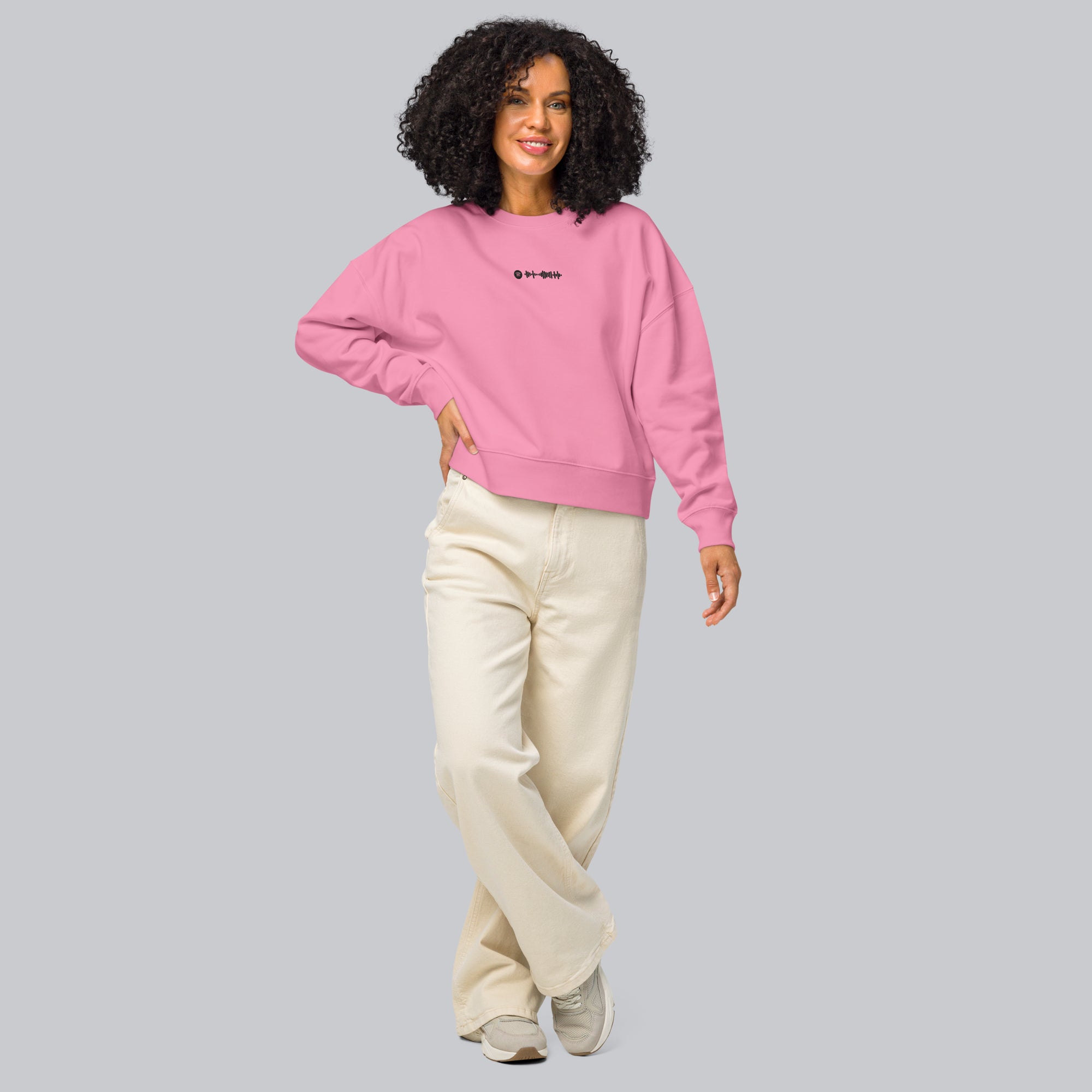 Stanly Stella Organic Women Sweathirt Pink with embroidered custom Music Code
