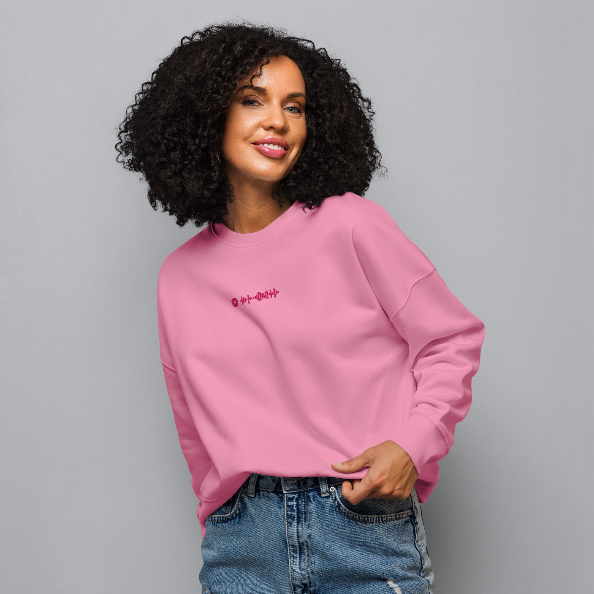 Stanly Stella Organic Women Sweathirt Pink with embroidered custom Music Code