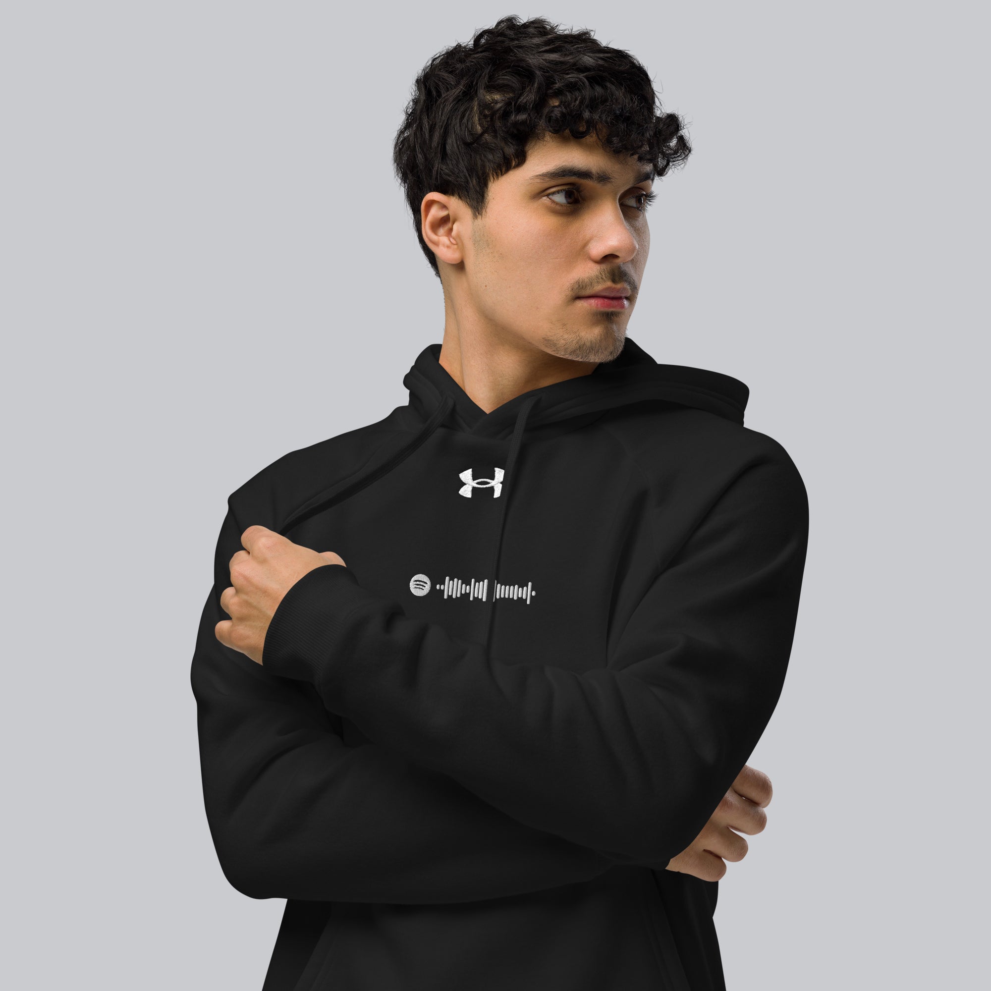 Under Armour Hoodie Black with Custom Music Code of your favorite song