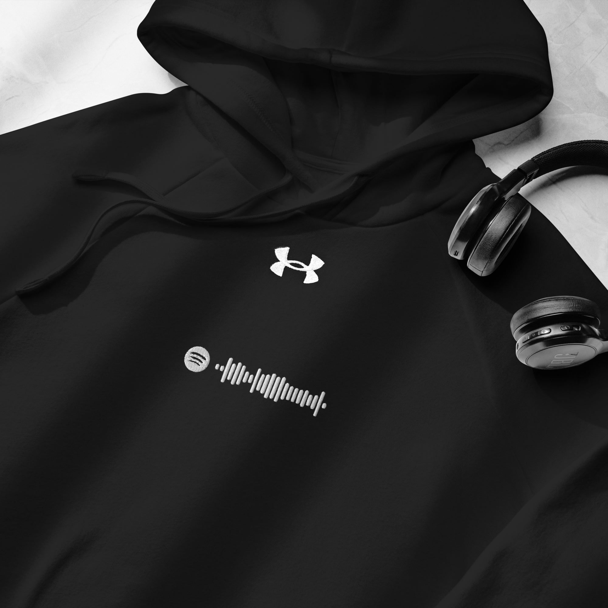 Under Armour Hoodie Black with Custom Music Code of your favorite song
