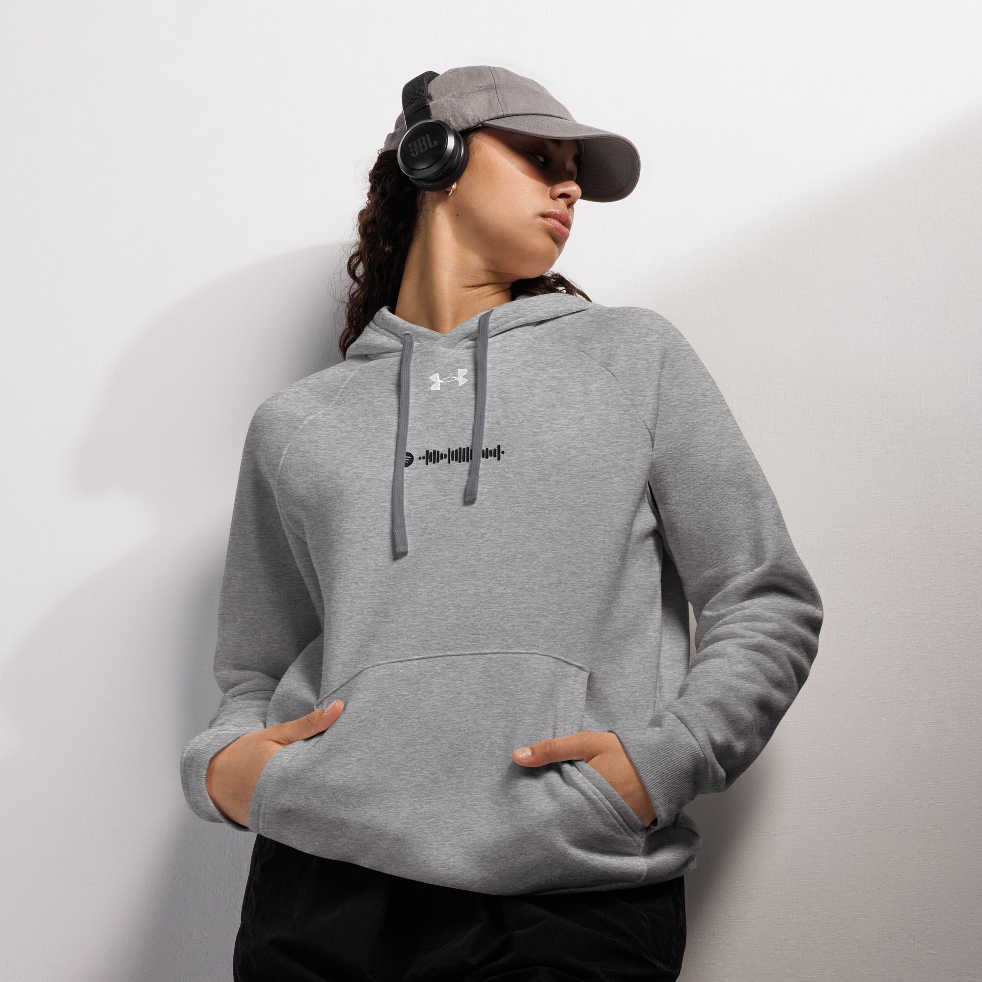 Under Armour Hoodie Grey with Custom Music Code of your favorite song