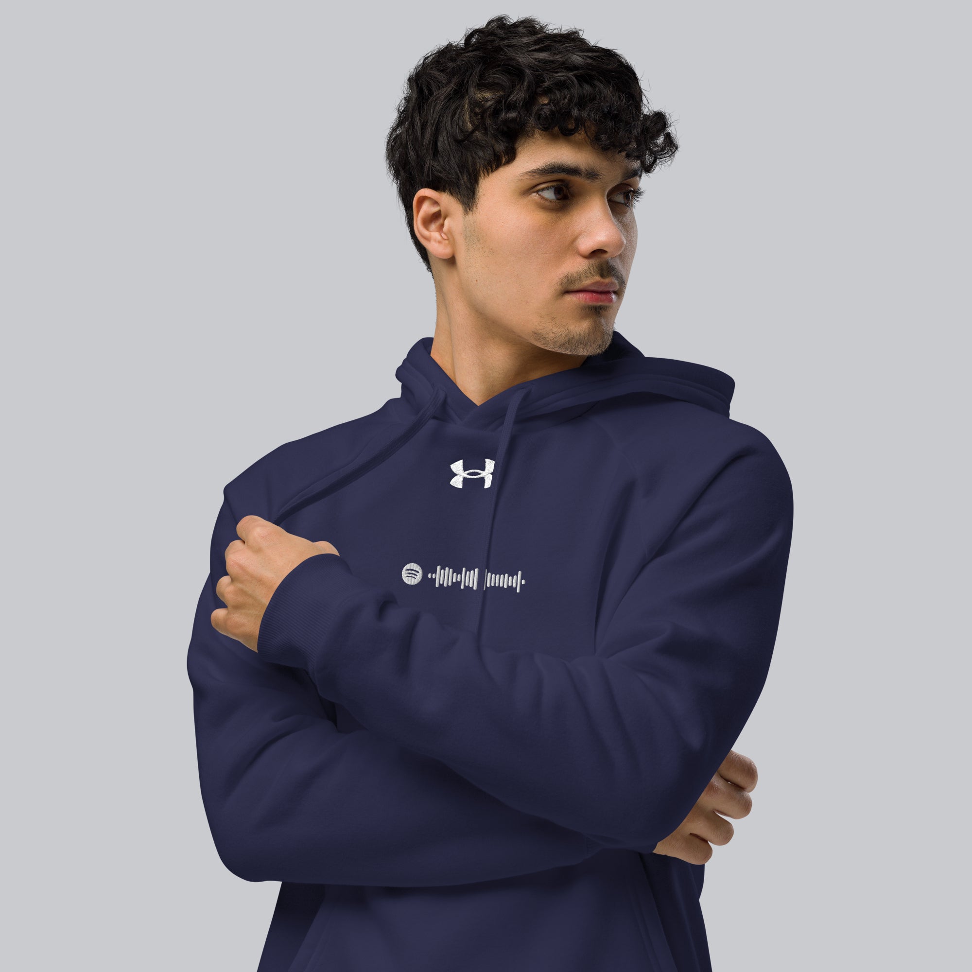 Under Armour Hoodie Navy with Custom Music Code of your favorite song
