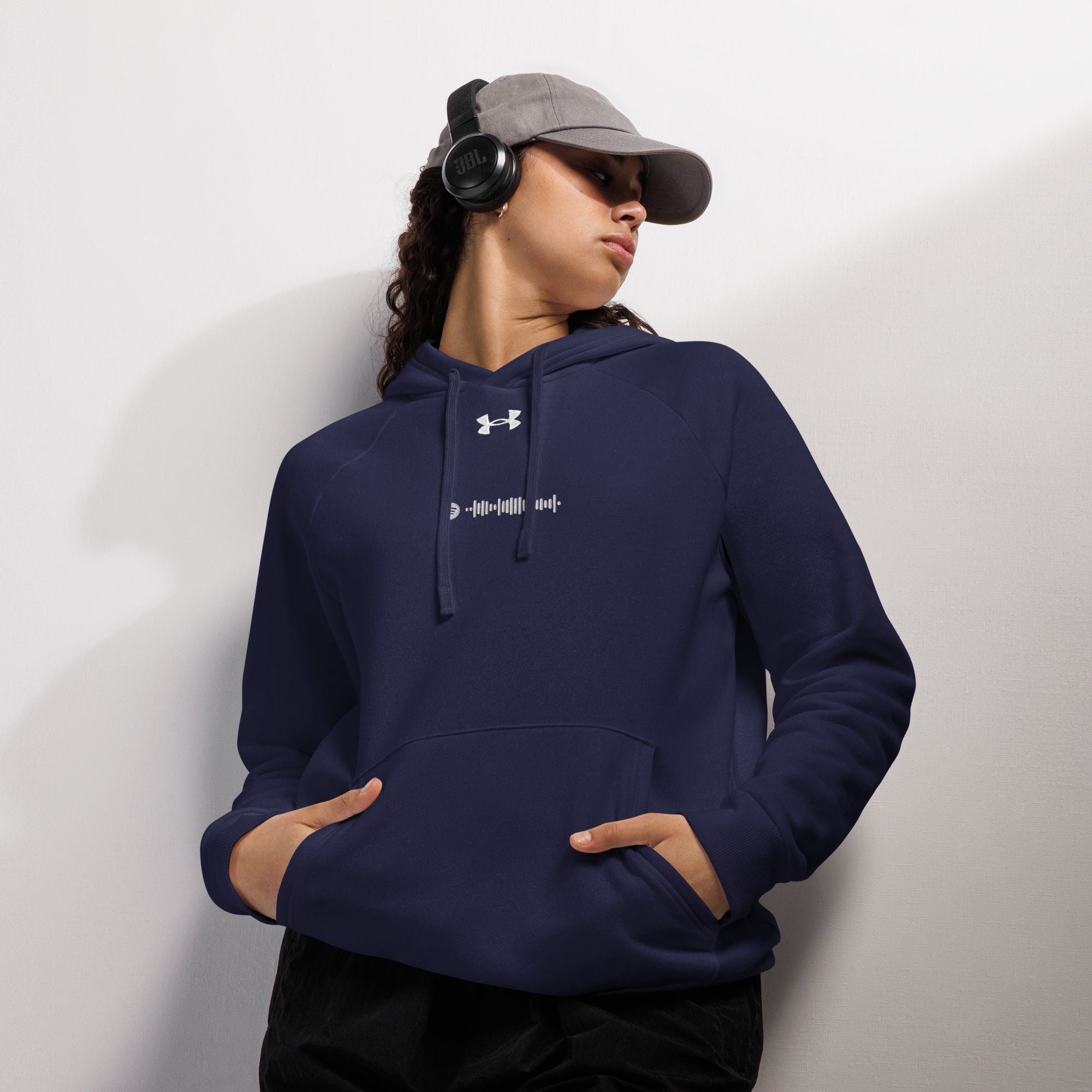 Under Armour Hoodie Navy with Custom Music Code of your favorite song