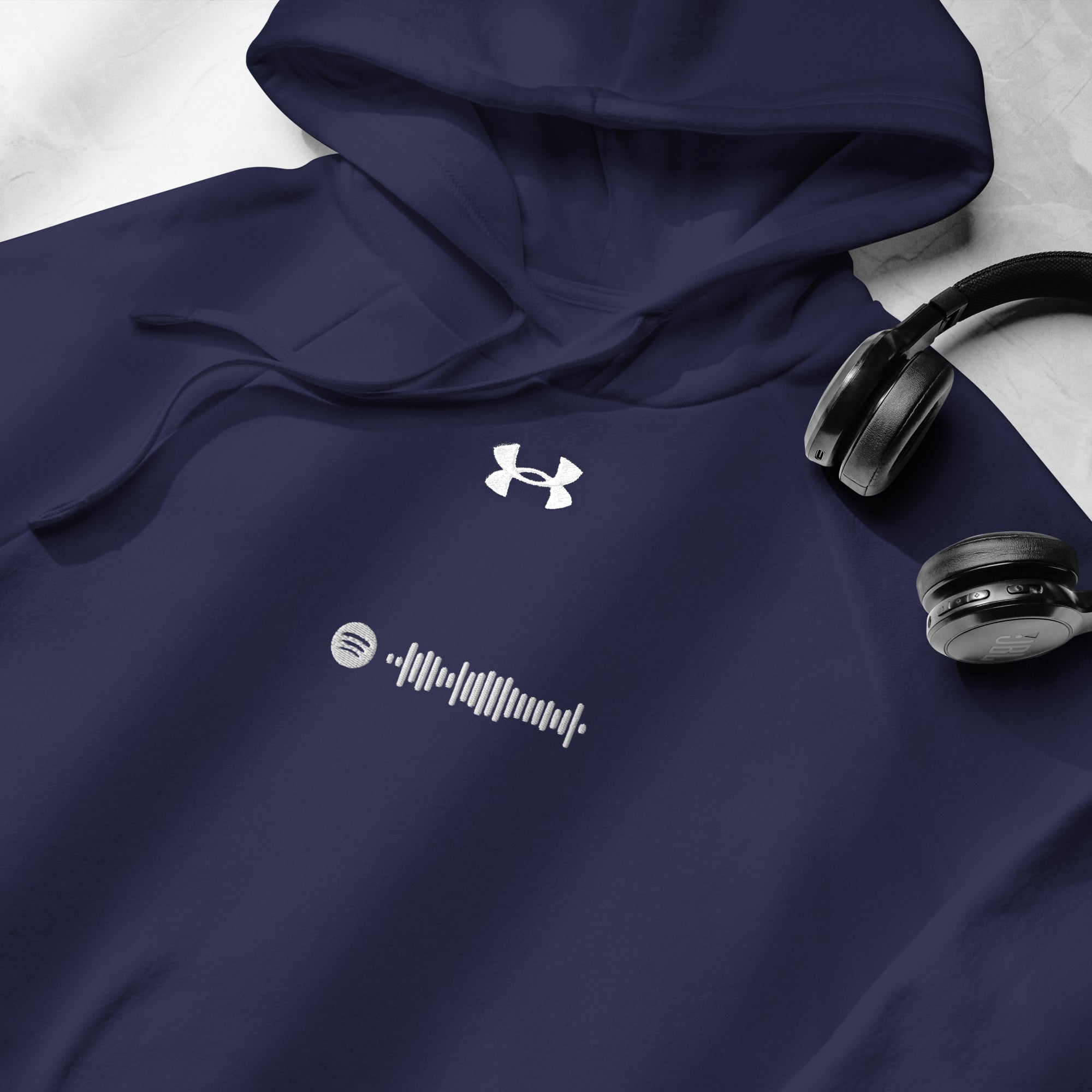 Under Armour Hoodie Navy with Custom Music Code of your favorite song