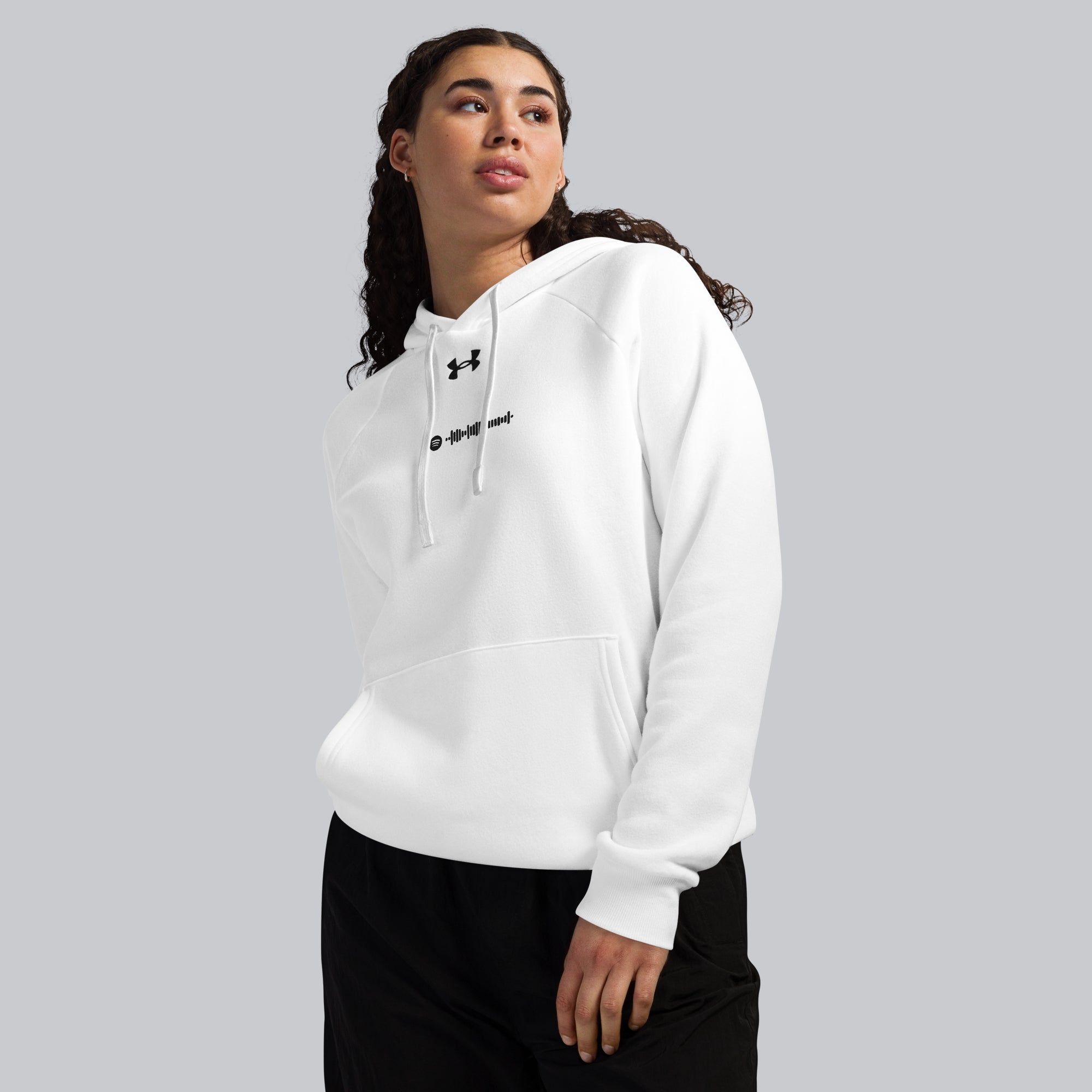 Under Armour Hoodie White with Custom Music Code of your favorite song