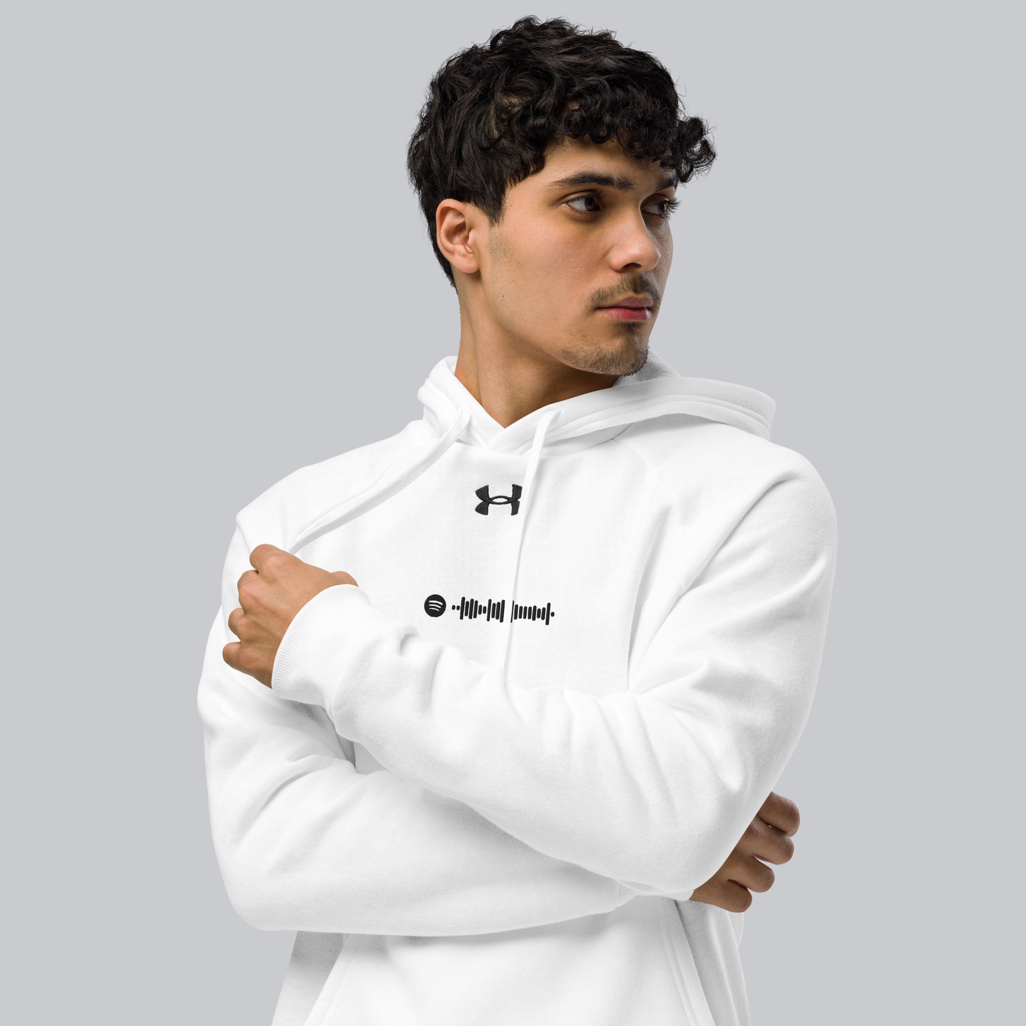 Under Armour Hoodie White with Custom Music Code of your favorite song