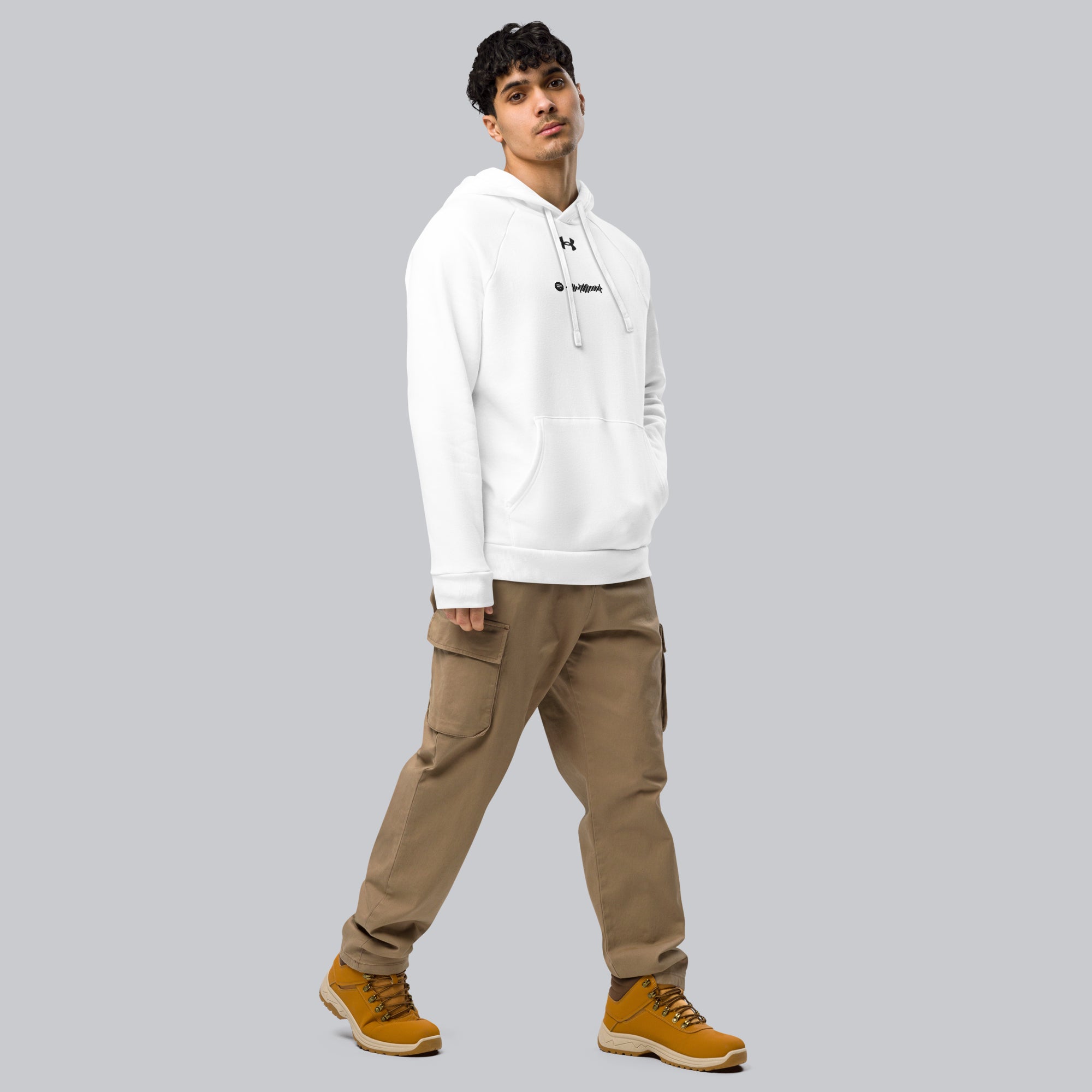 Under Armour Hoodie White with Custom Music Code of your favorite song