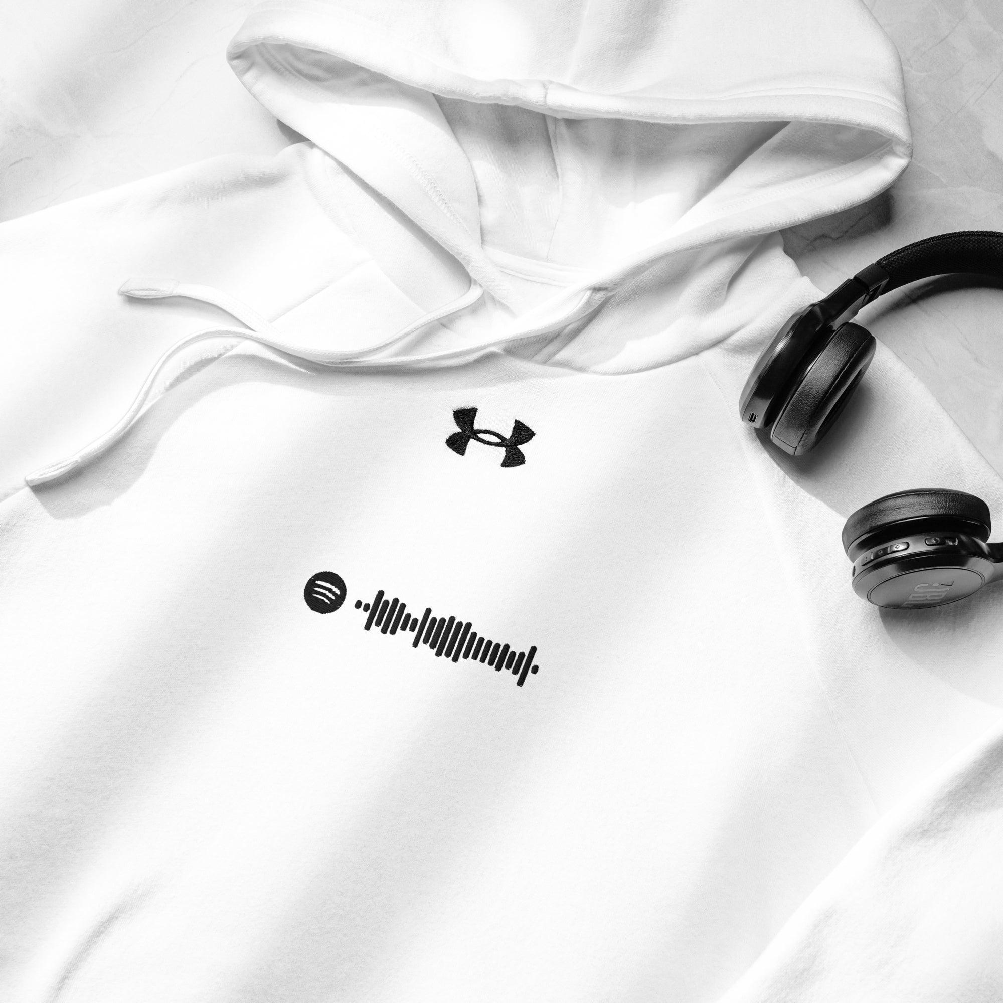 Under Armour Hoodie White with Custom Music Code of your favorite song