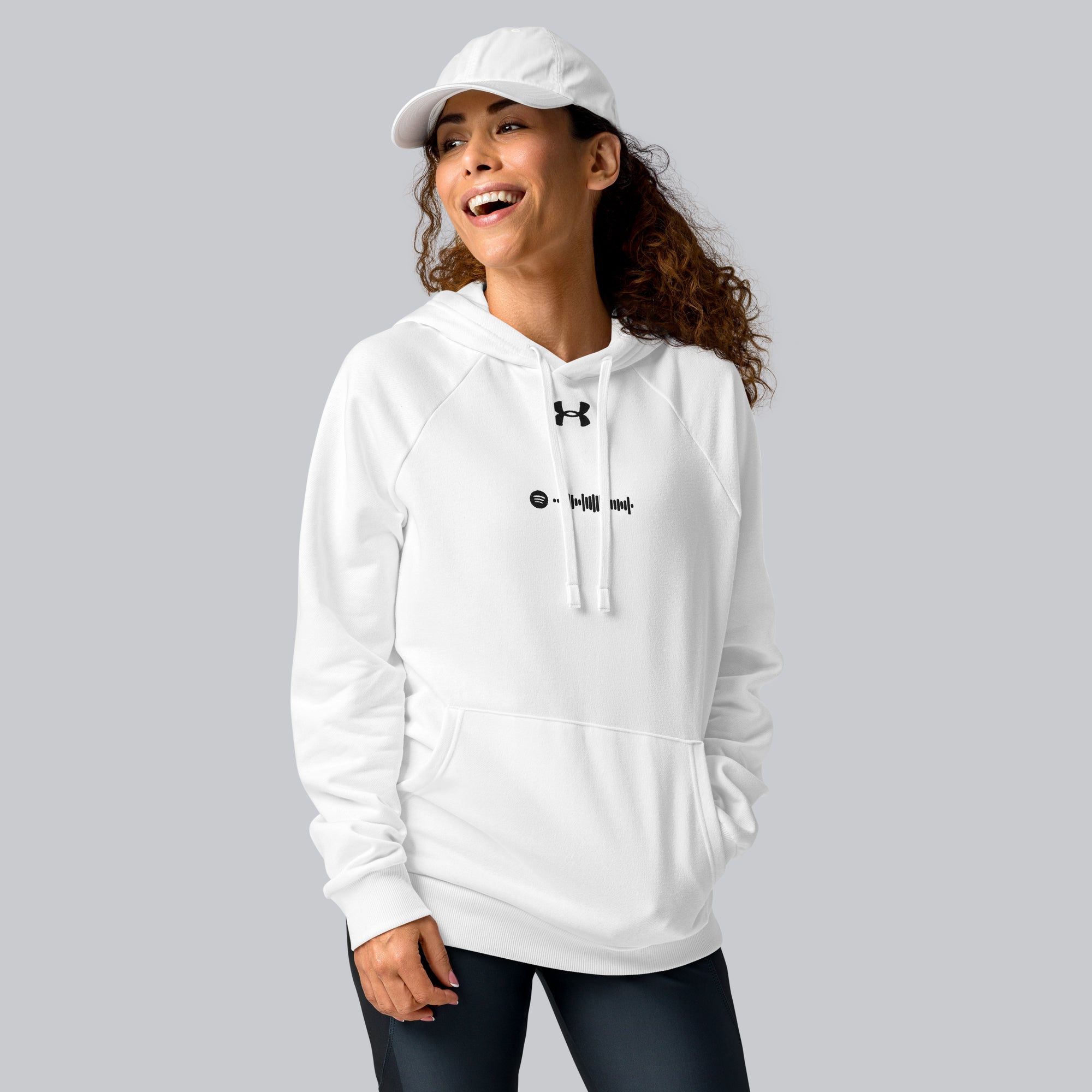 Under Armour Hoodie White with Custom Music Code of your favorite song