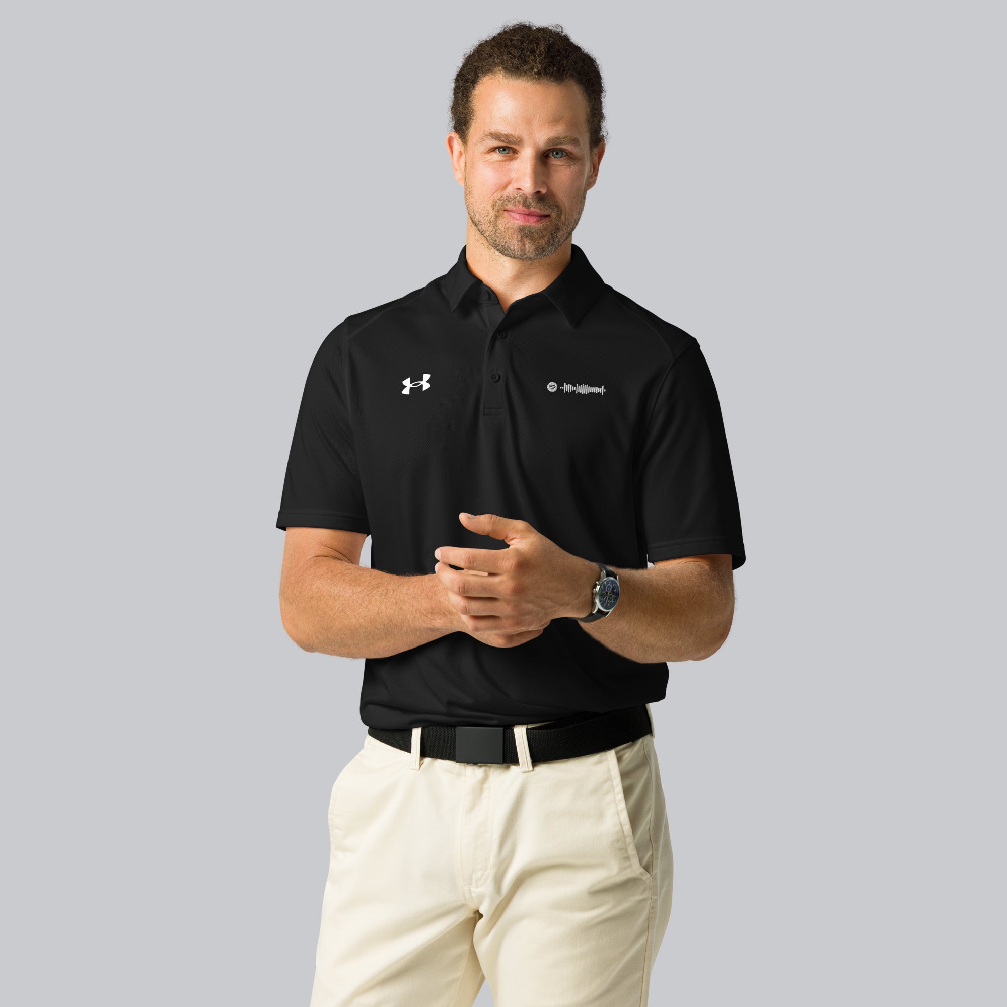Under Armour Polo Shirt Men Black with Custom Music Code#color_black