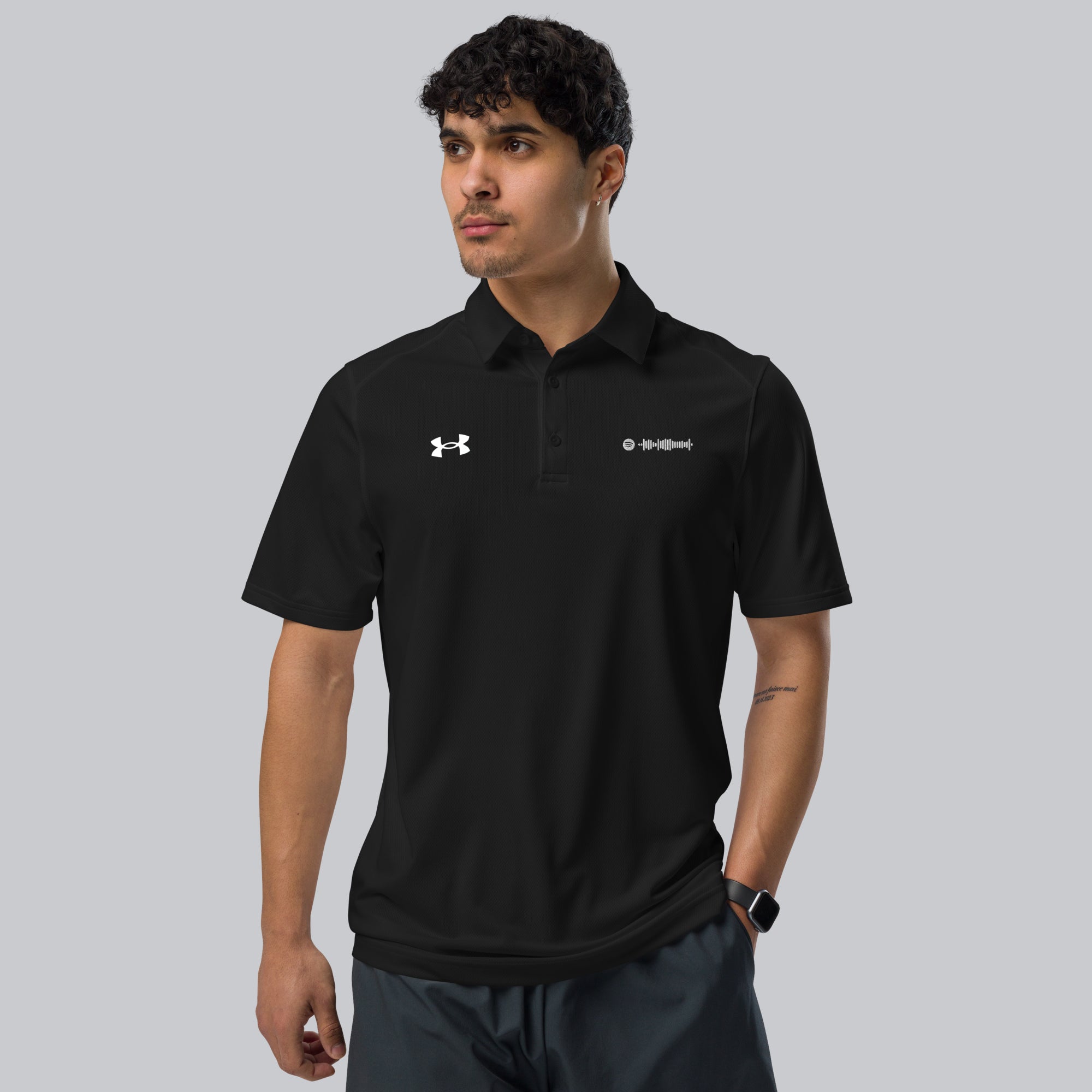 Under Armour Polo Shirt Men Black with Custom Music Code