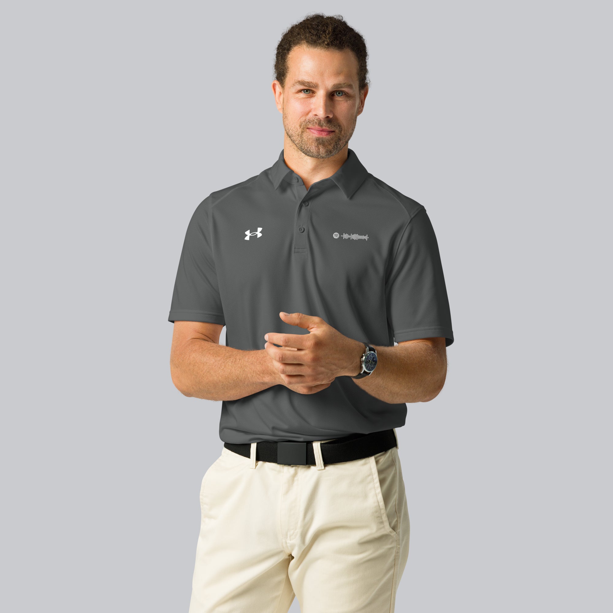 Under Armour Polo Shirt Men Grey with Custom Music Code