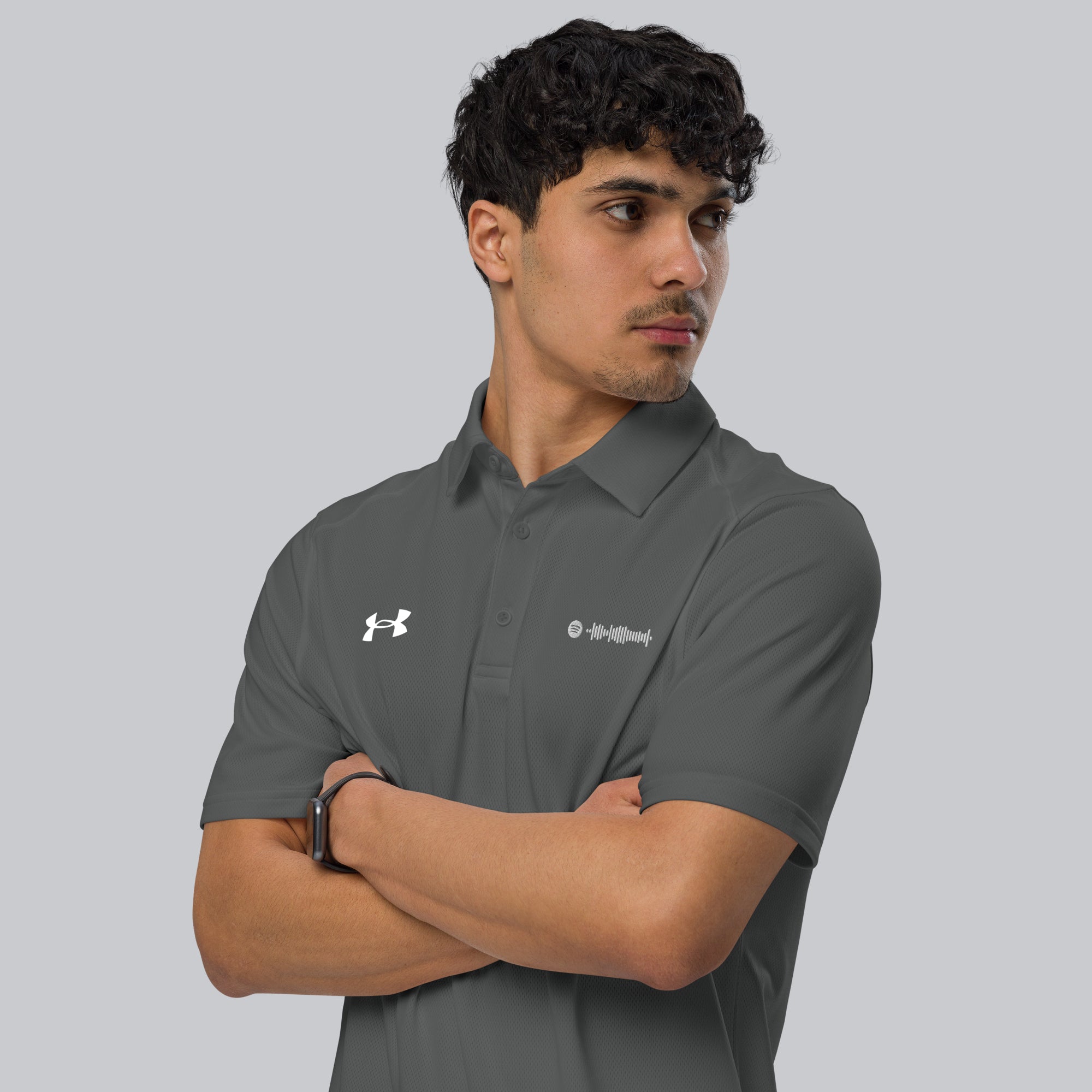 Under Armour Polo Shirt Men Grey with Custom Music Code