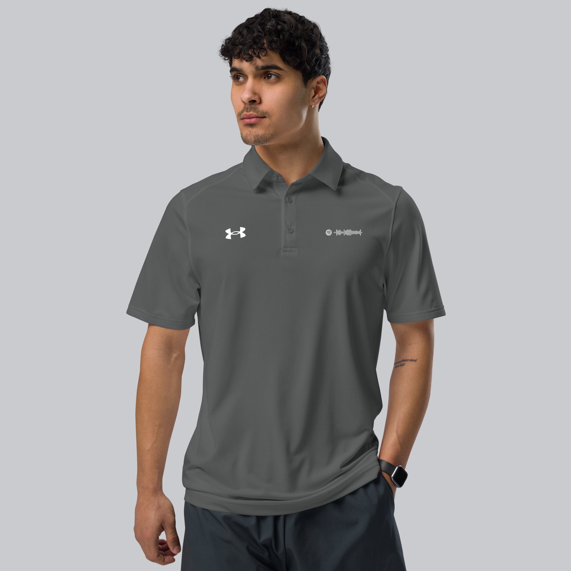 Under Armour Polo Shirt Men Grey with Custom Music Code