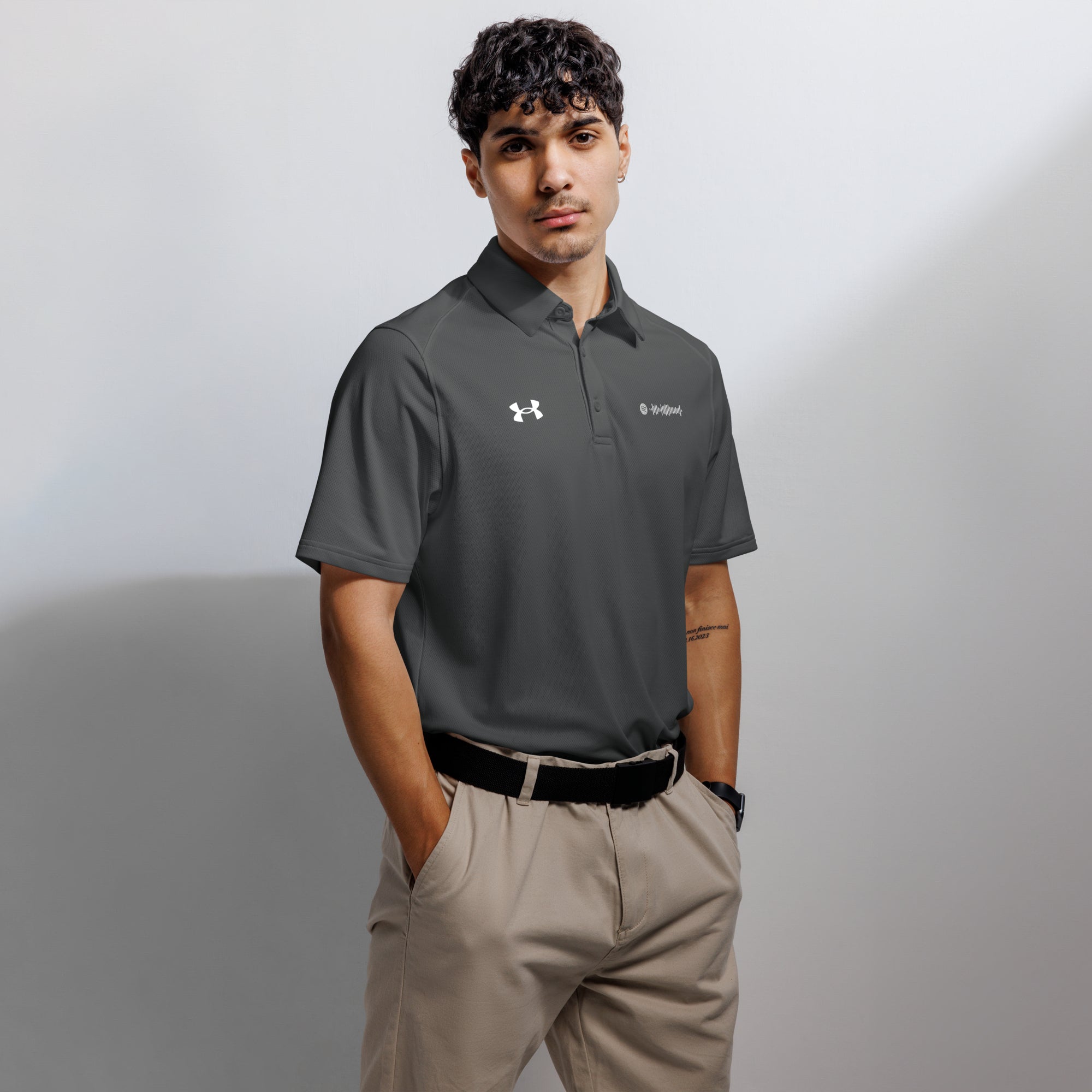 Under Armour Polo Shirt Men Grey with Custom Music Code
