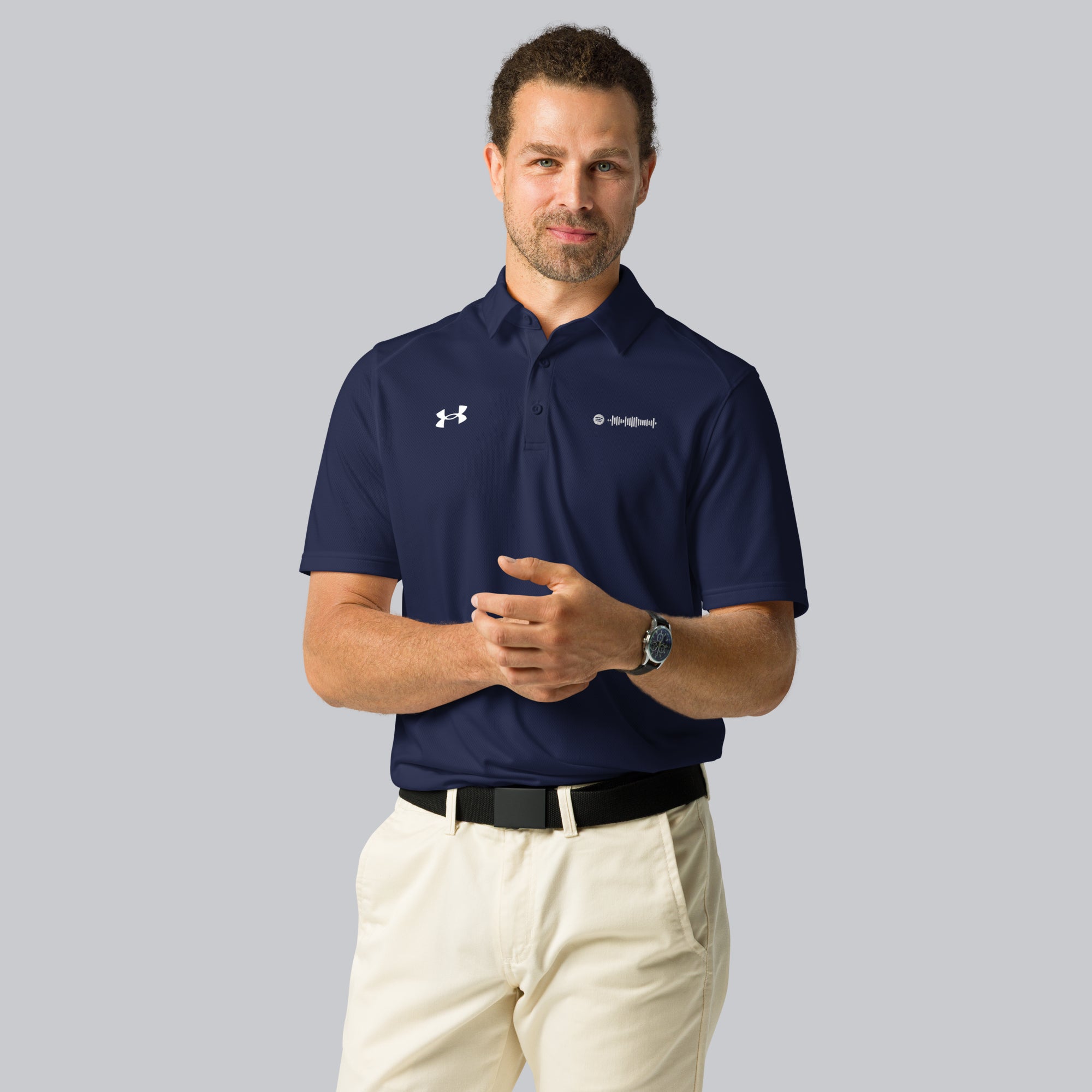 Under Armour Polo Shirt Men Navy with Custom Music Code