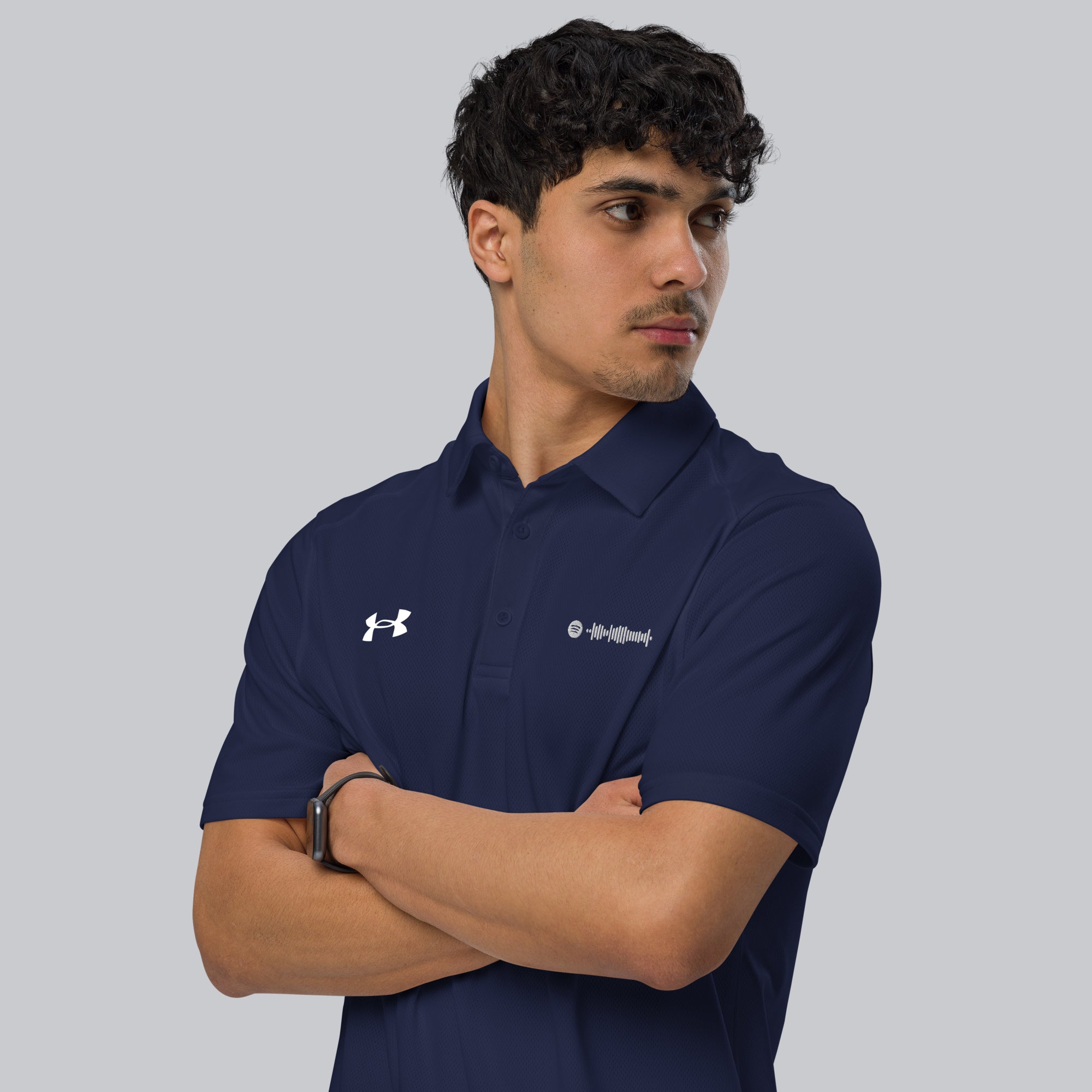 Under Armour Polo Shirt Men Navy with Custom Music Code