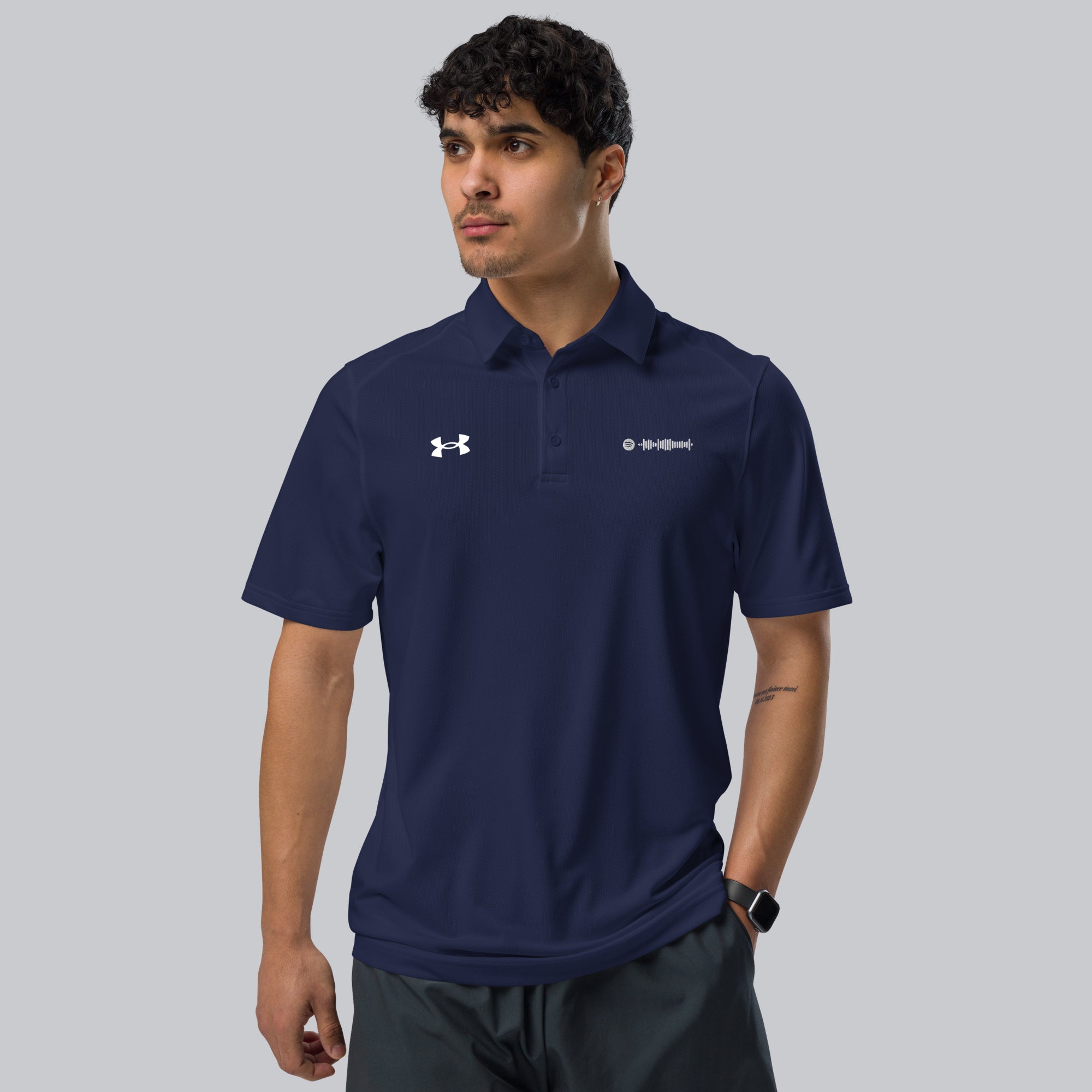 Under Armour Polo Shirt Men Navy with Custom Music Code