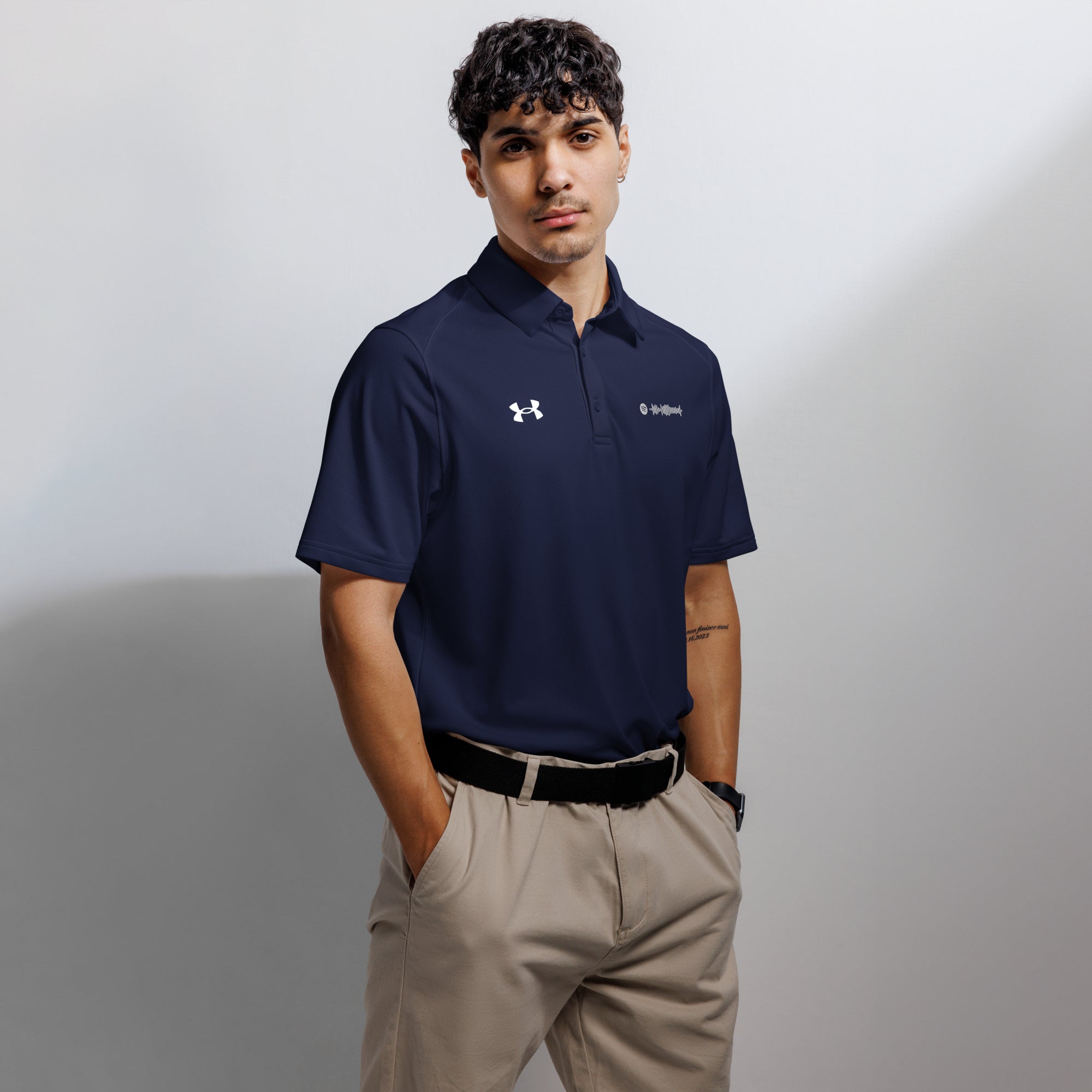 Under Armour Polo Shirt Men Navy with Custom Music Code
