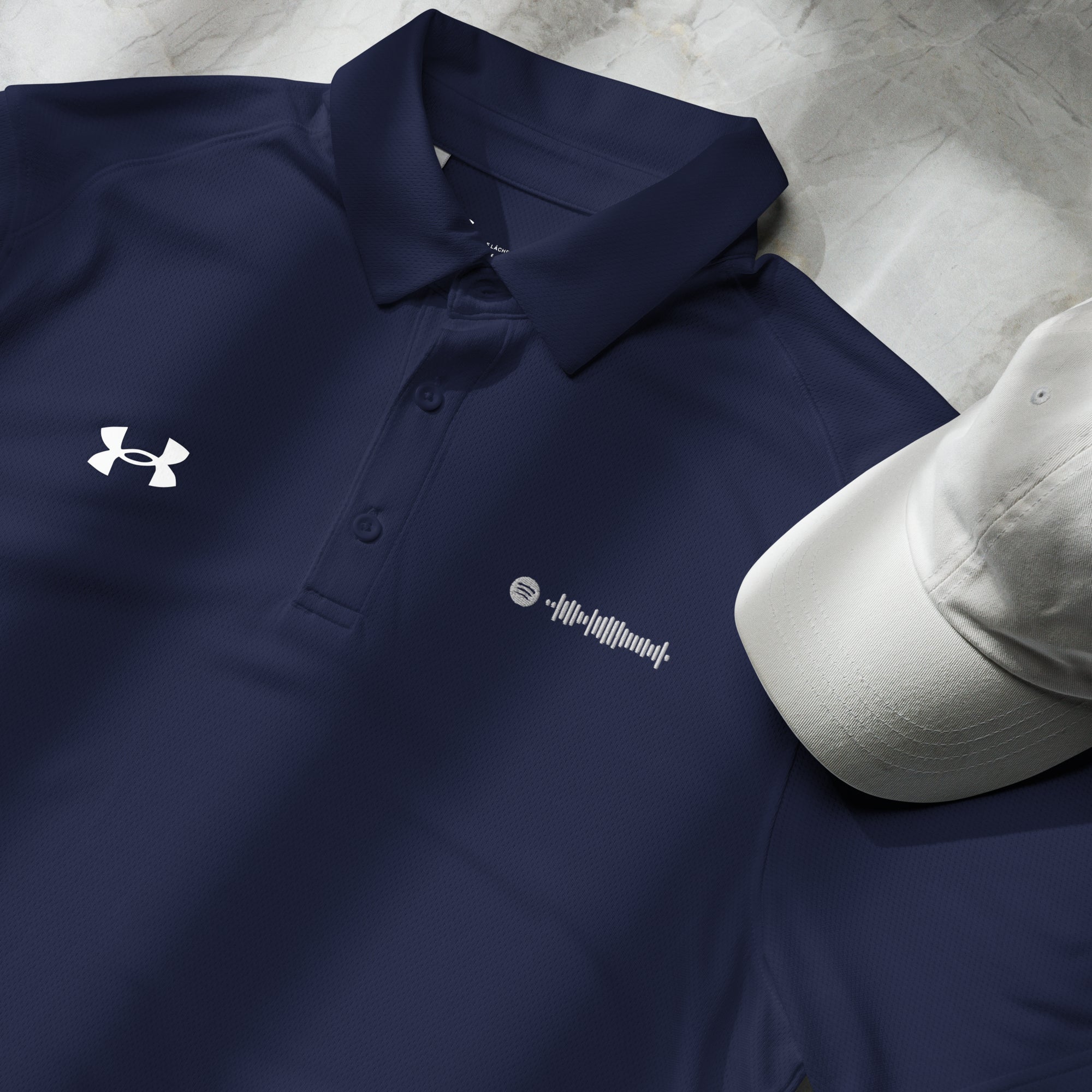 Under Armour Polo Shirt Men Navy with Custom Music Code