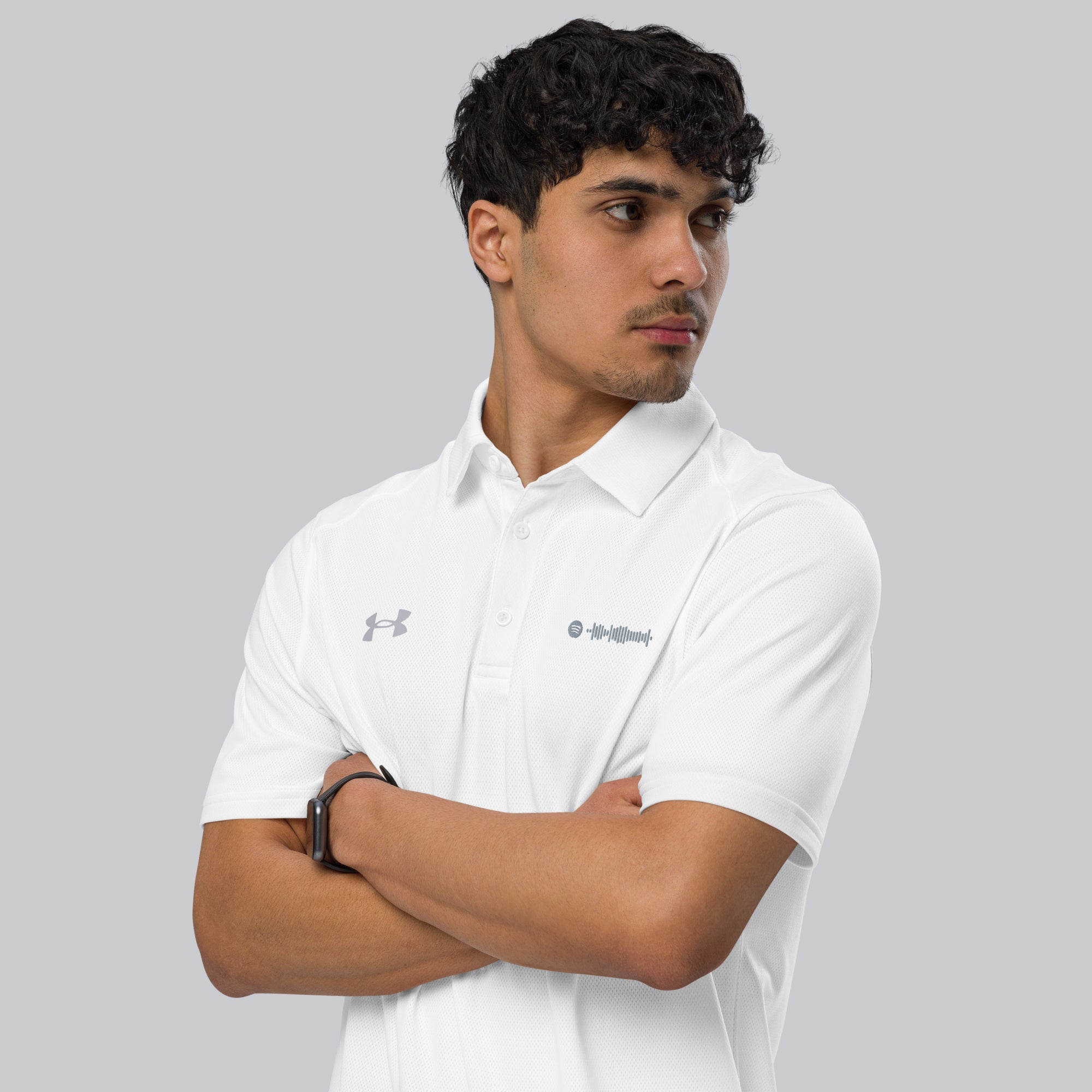 Under Armour Polo Shirt Men White with Custom Music Code