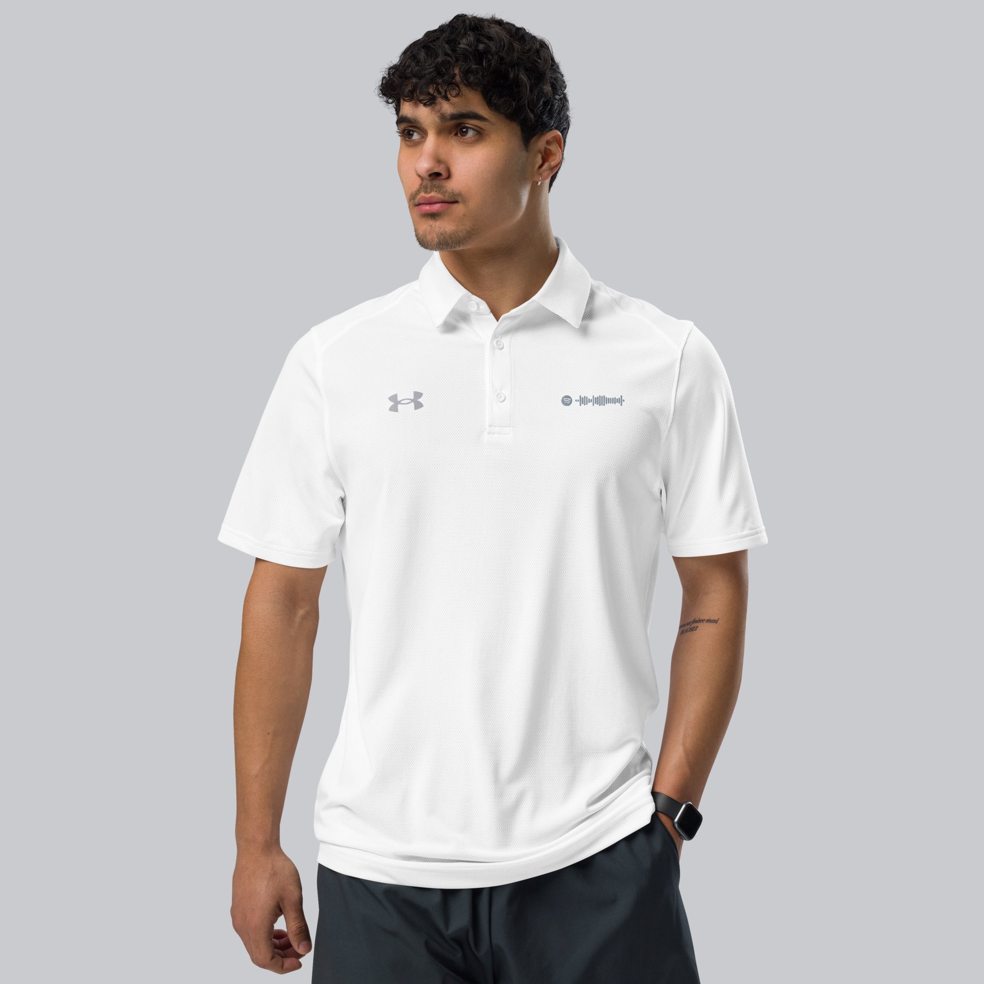 Under Armour Polo Shirt Men White with Custom Music Code
