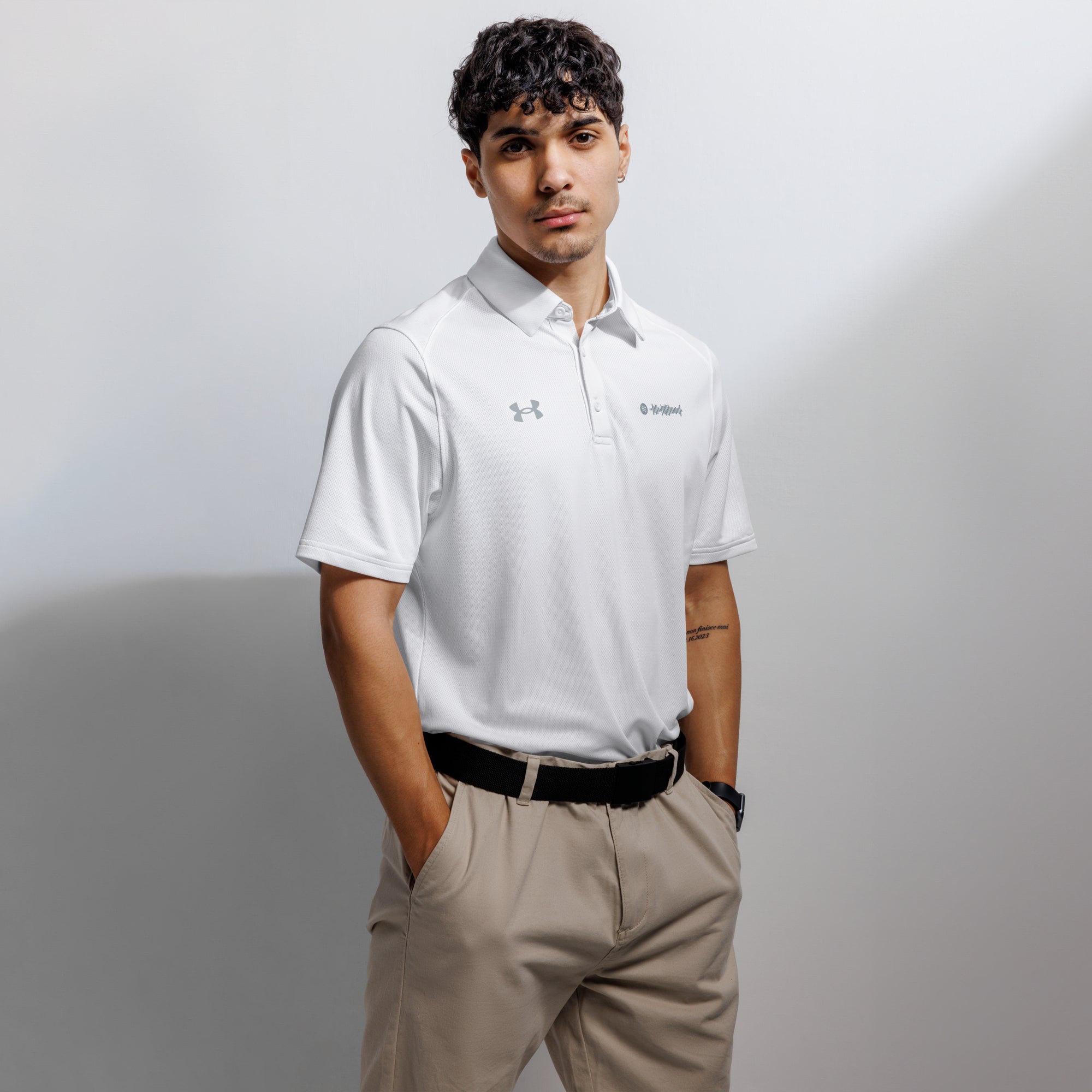 Under Armour Polo Shirt Men White with Custom Music Code
