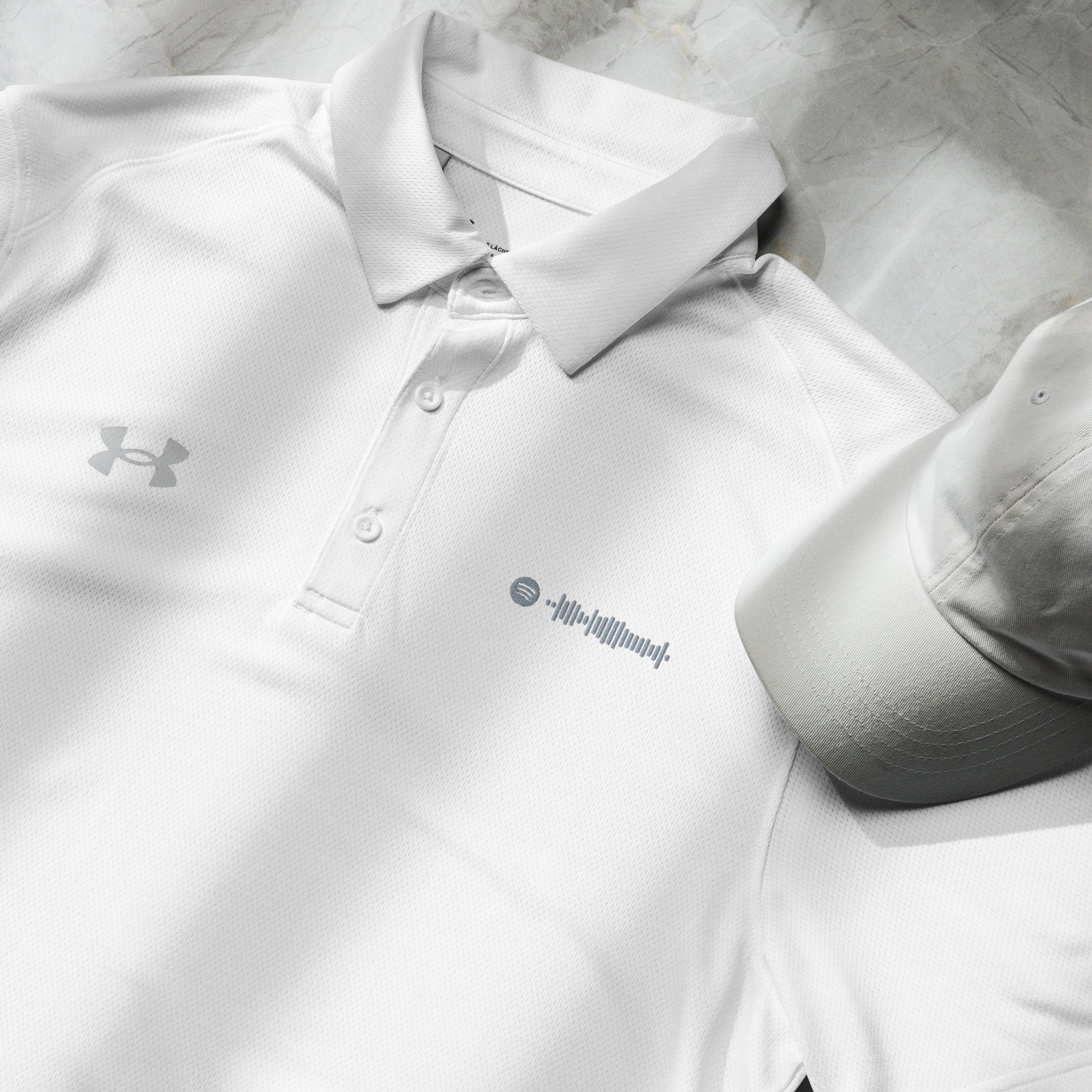 Under Armour Polo Shirt Men White with Custom Music Code