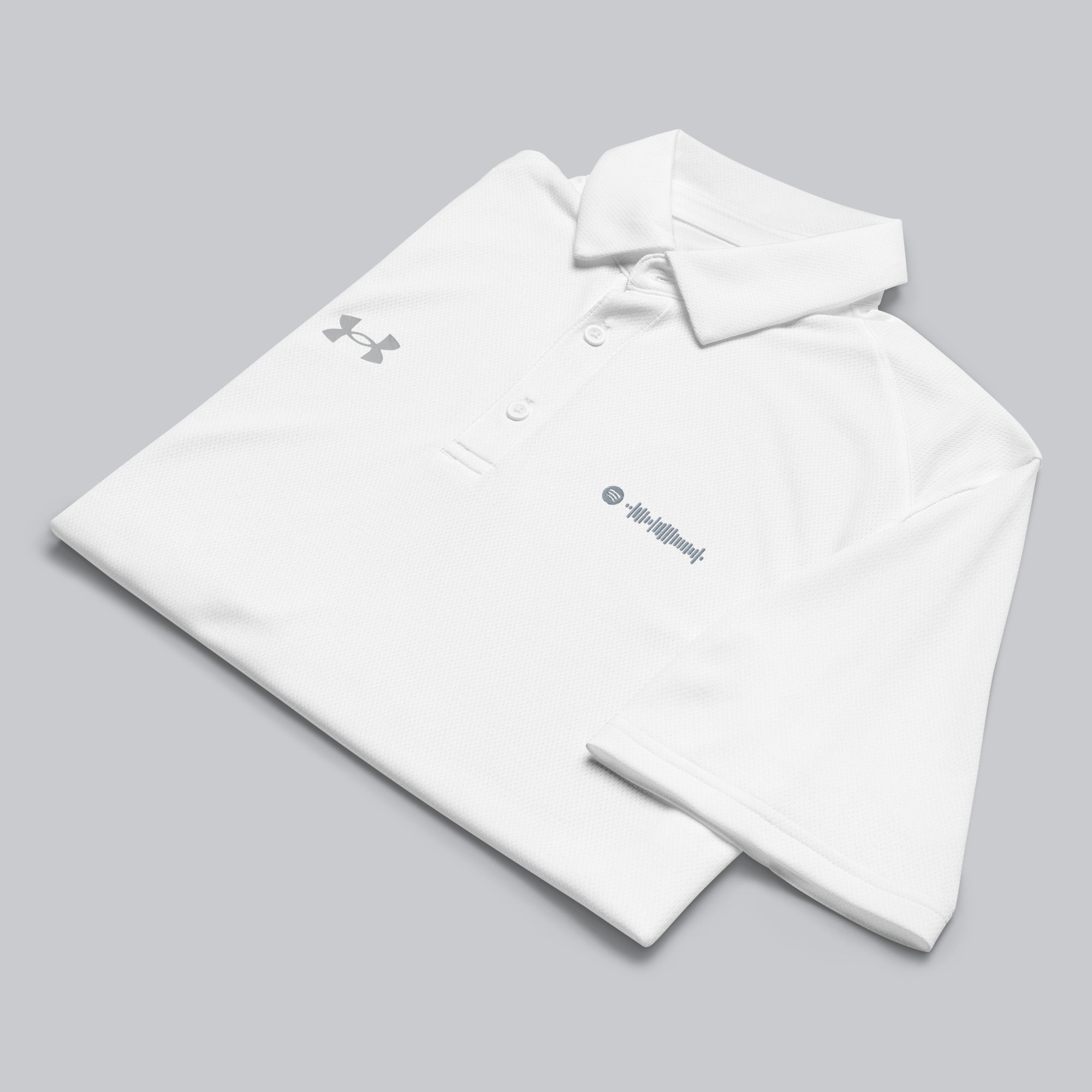 Under Armour Polo Shirt Men White with Custom Music Code