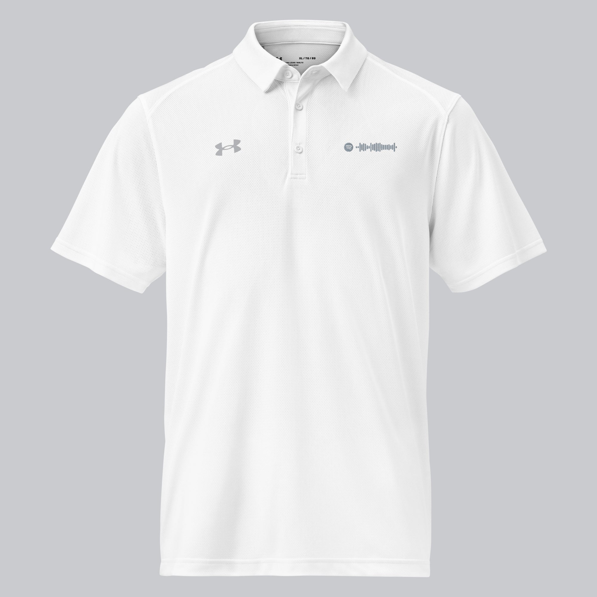 Under Armour Polo Shirt Men White with Custom Music Code